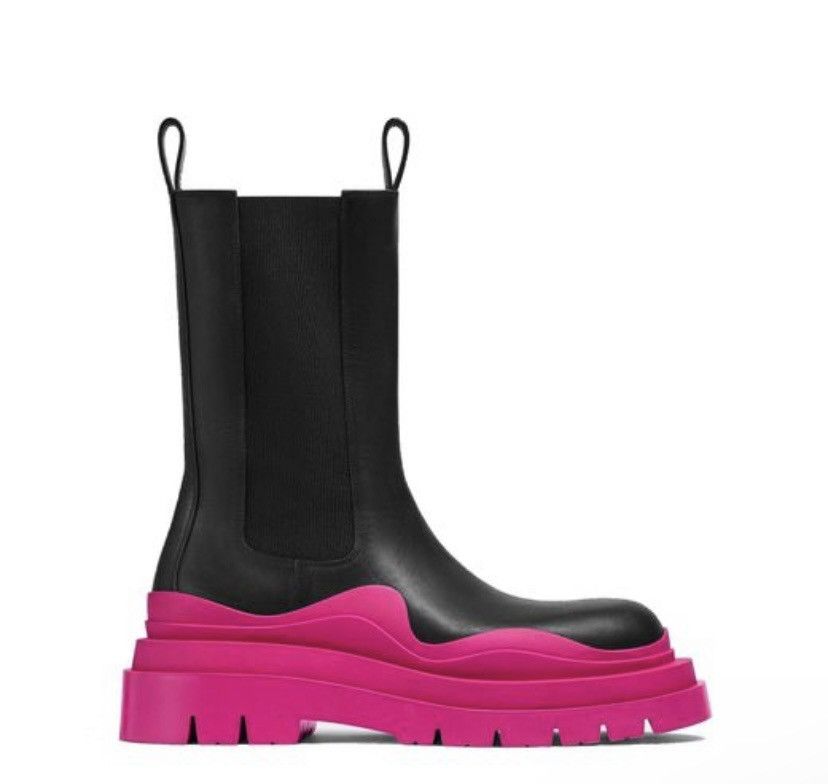 image of Bottega Veneta Tire Chelsea Boots Black Pink Size 39 in Black/Pink, Women's