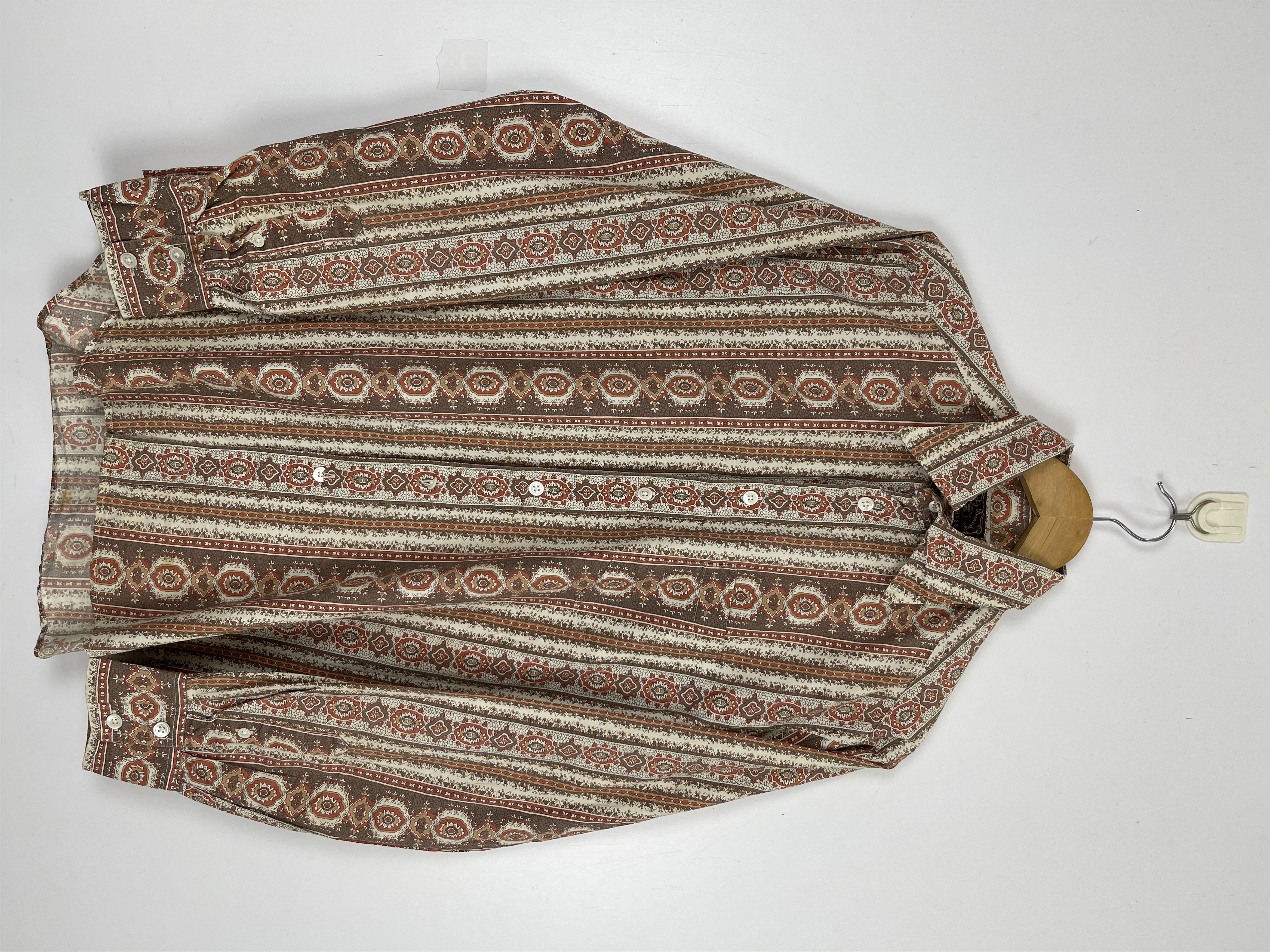 image of Lucky Navajo Vintage Lucky Brand Geometric Floral Native Button Up Shirt in Brown (Size Medium)