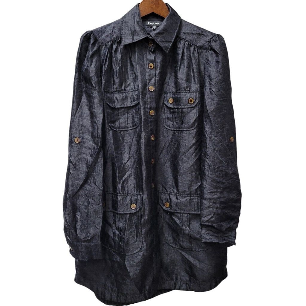 Bebe Bebe Roll Tab Shirt Dress Size Large Women's. Excellent Size L / US 10 / IT 46 - 1 Thumbnail