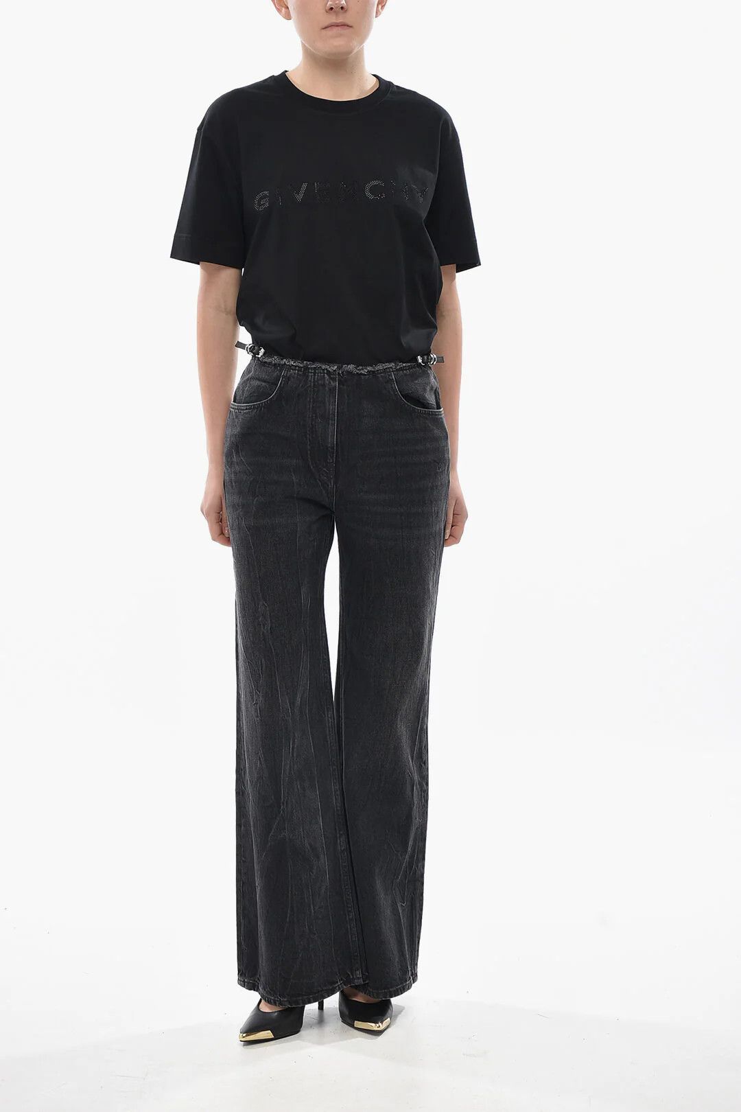 Givenchy og1mm0326 Wide Leg Jeans in Black Size 25" / US 0 / IT 36 - 4 Thumbnail