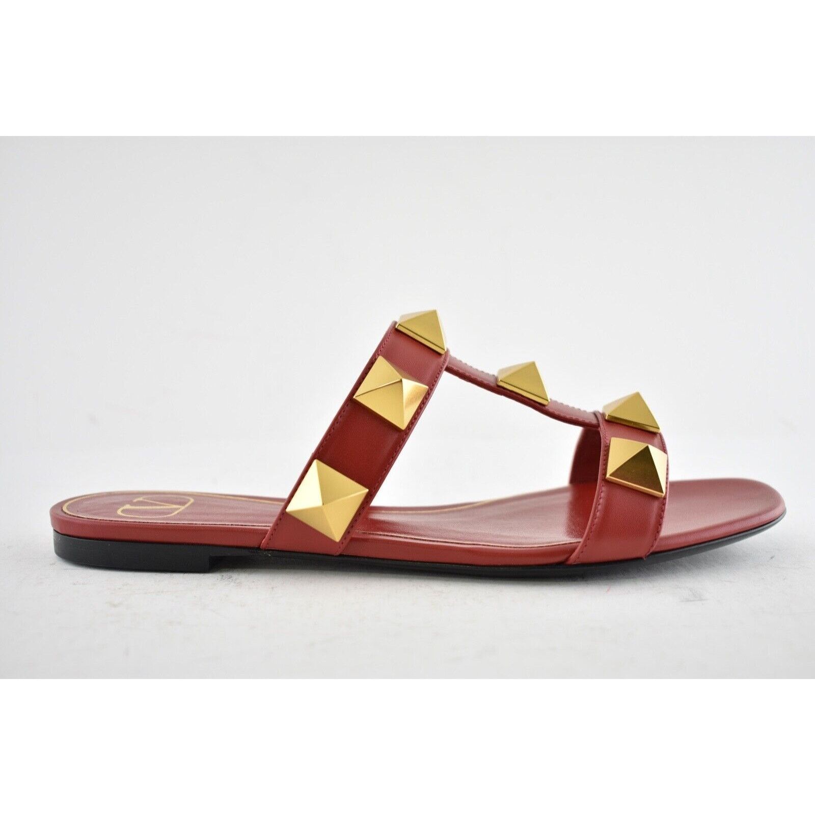 Valentino Valentino Rockstud Roman Stud Gold Red Leather Slide Slip On Size US 7 / IT 37 - 2 Thumbnail