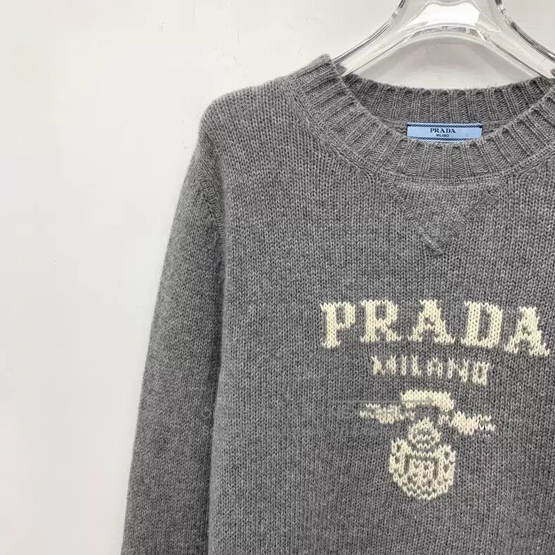 Prada Prada 22 gray logo letter inlaid cotton wool round-neck lo Size XS / US 0-2 / IT 36-38 - 3 Thumbnail