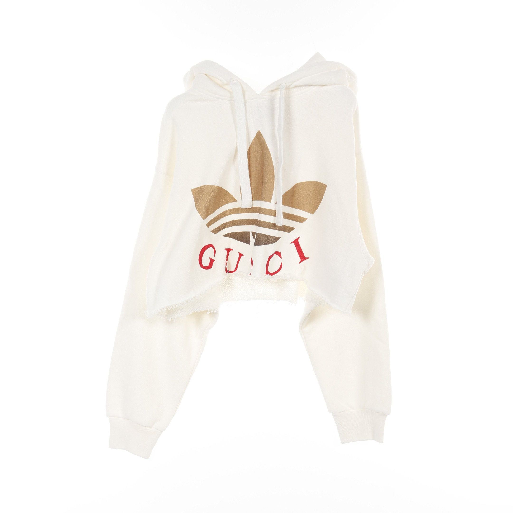 Gucci Gucci Gucci * Adidas Cropped Pullover Hoodie Cut Off Cotton White Size ONE SIZE - 1 Thumbnail