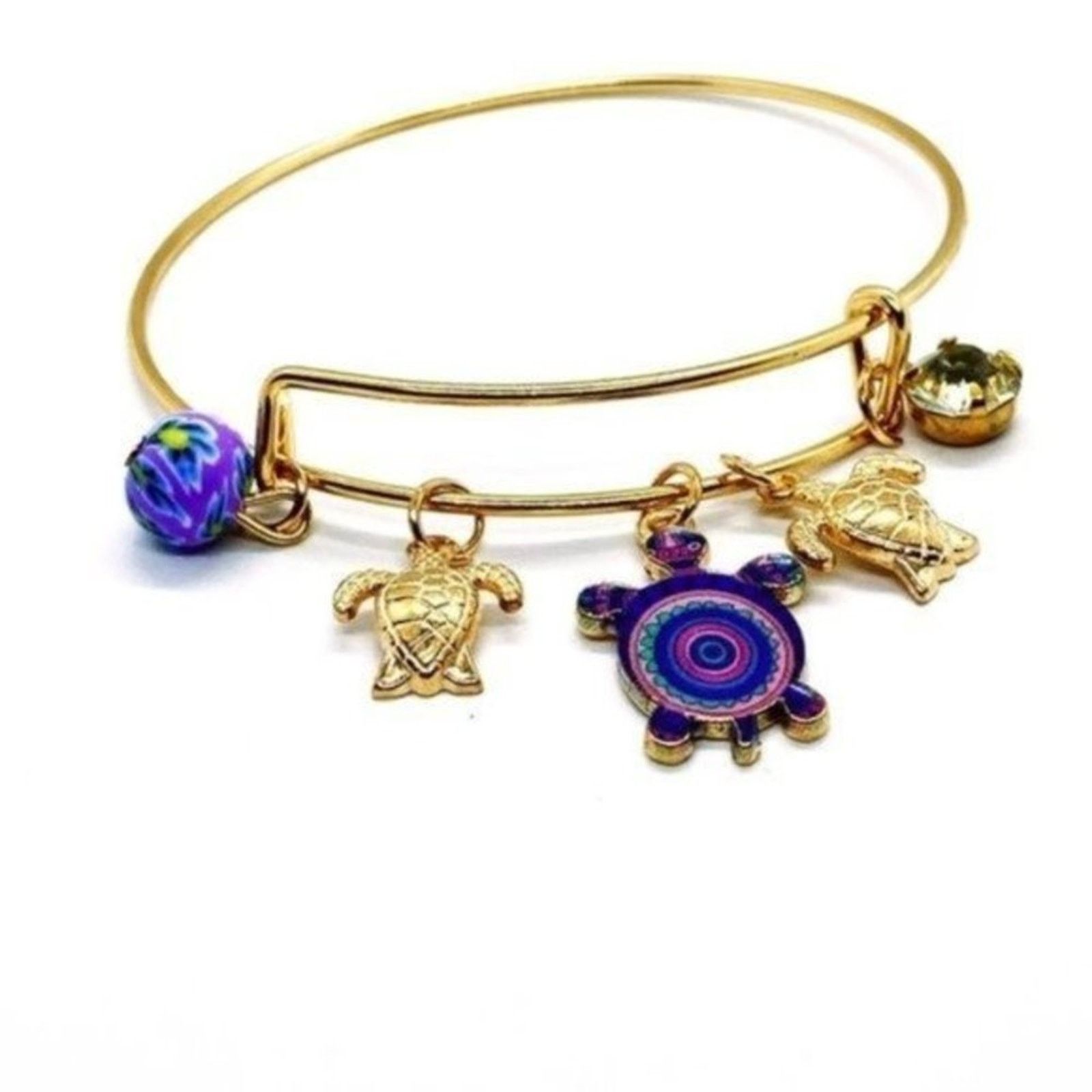 Other Beaded Sea Turtle Charm Colorful Bangle Bracelet Size ONE SIZE - 8 Thumbnail