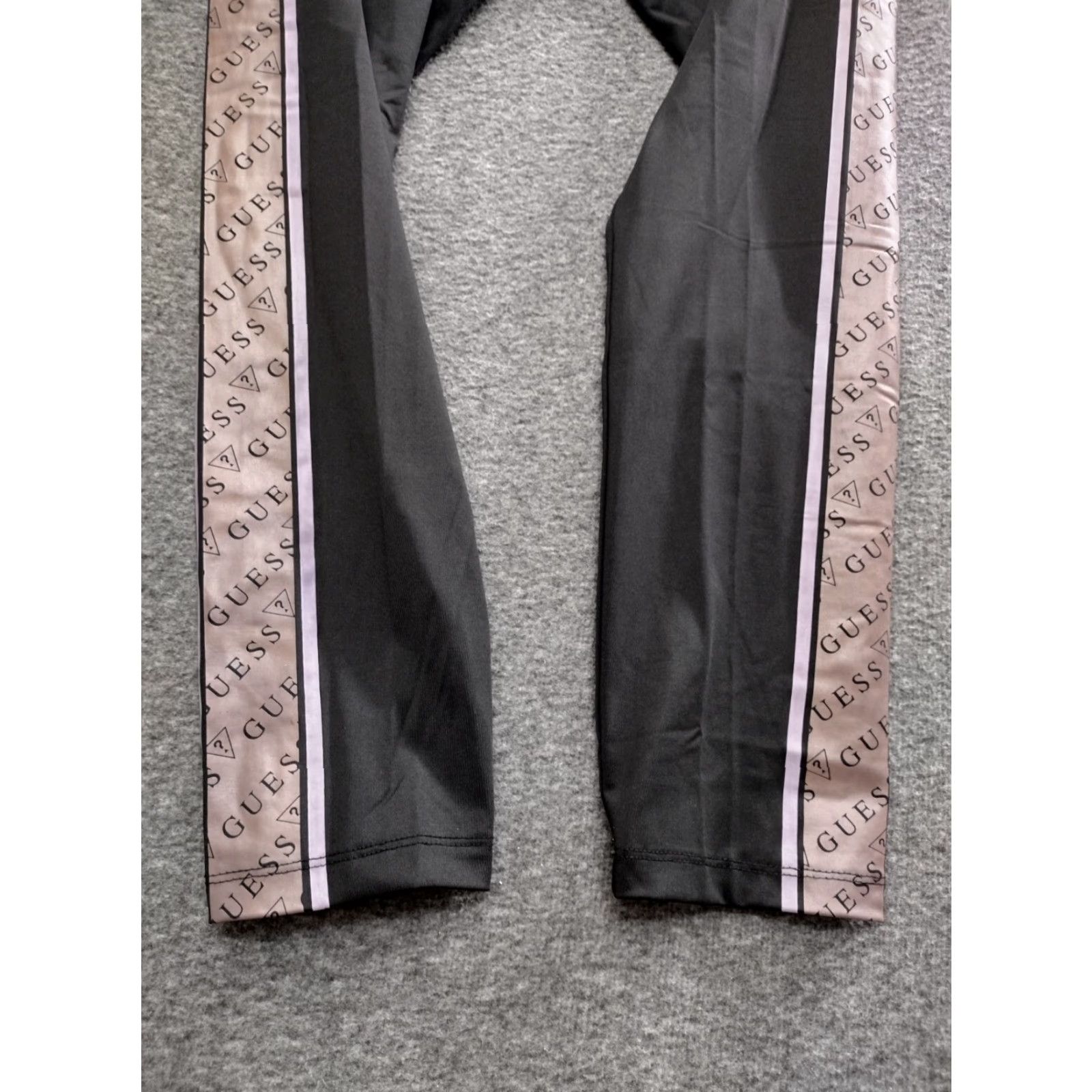 Guess GUESS Leggings Women's Black Lilac/Brown Logo Side Stripe High Rise Elastic Waistband Inseam 24 in Size 36" / US 14 / IT 50 - 6 Thumbnail