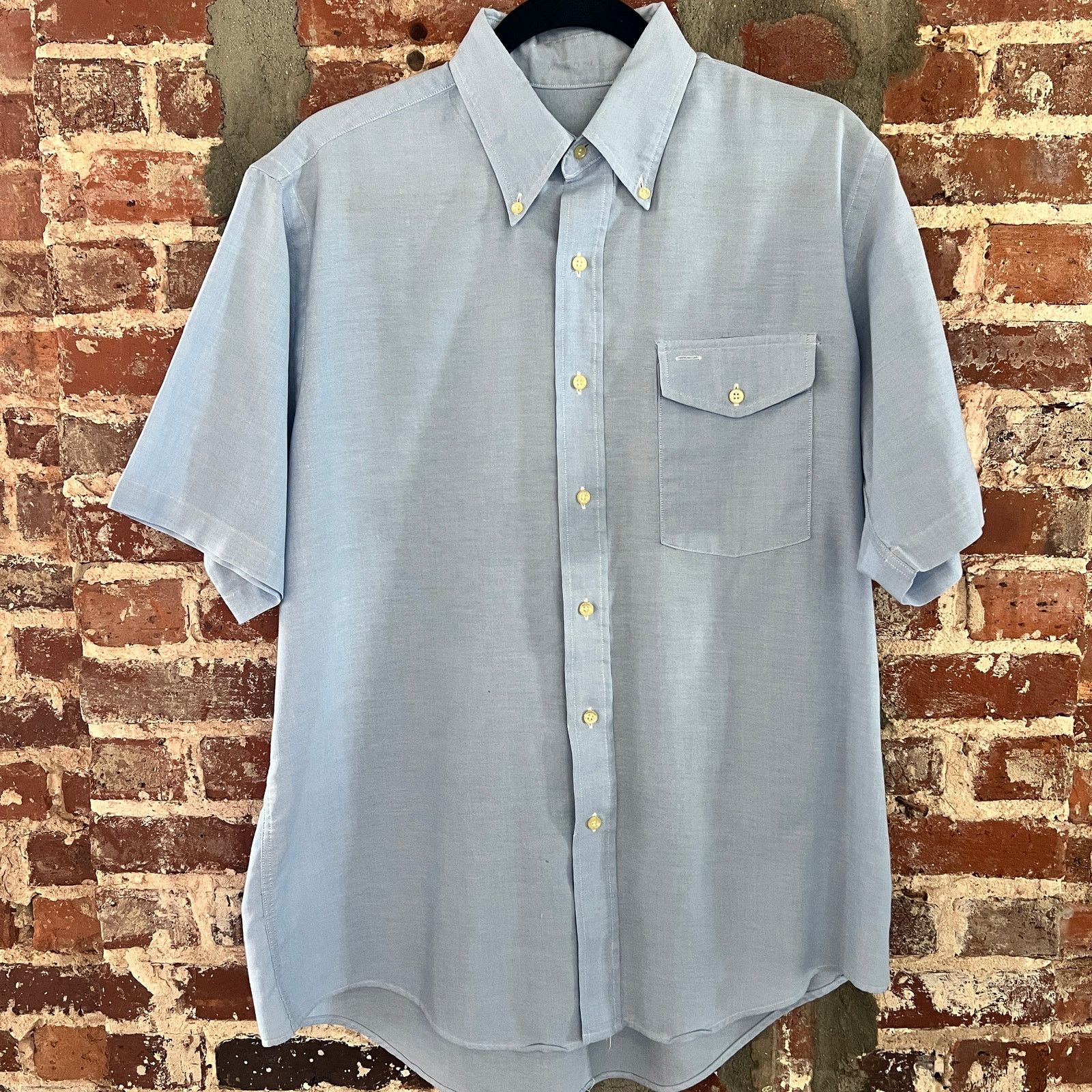 Vintage Blue Oxford Cloth Button Down SS Shirt L 22x30 PERFECT WEAR Size US L / EU 52-54 / 3 - 2 Thumbnail