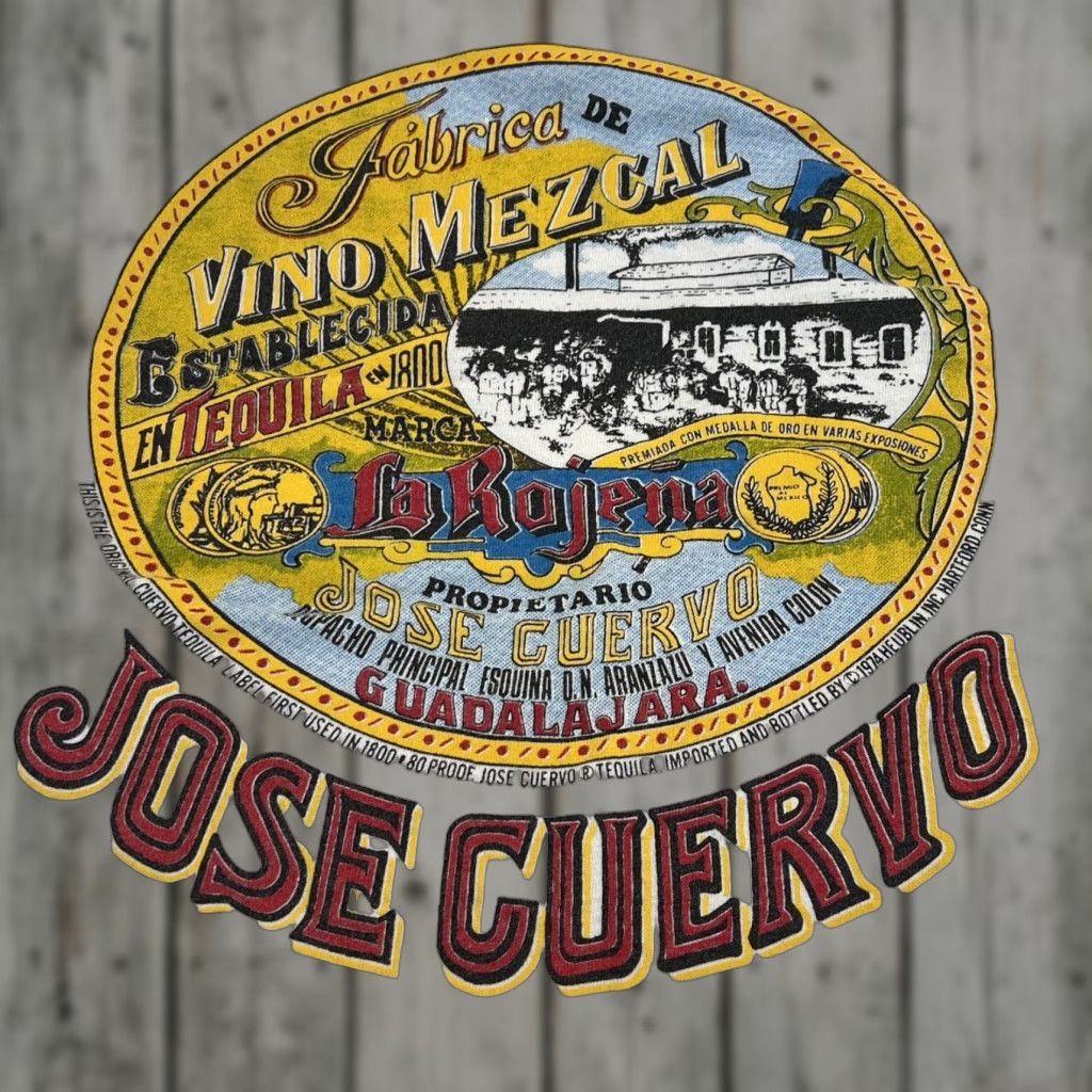 VINTAGE 1970s Me’zcal Jose Cuervo Graphic T Shirt XL Unisex White 1800 Logo Single Stitch Belton Brand