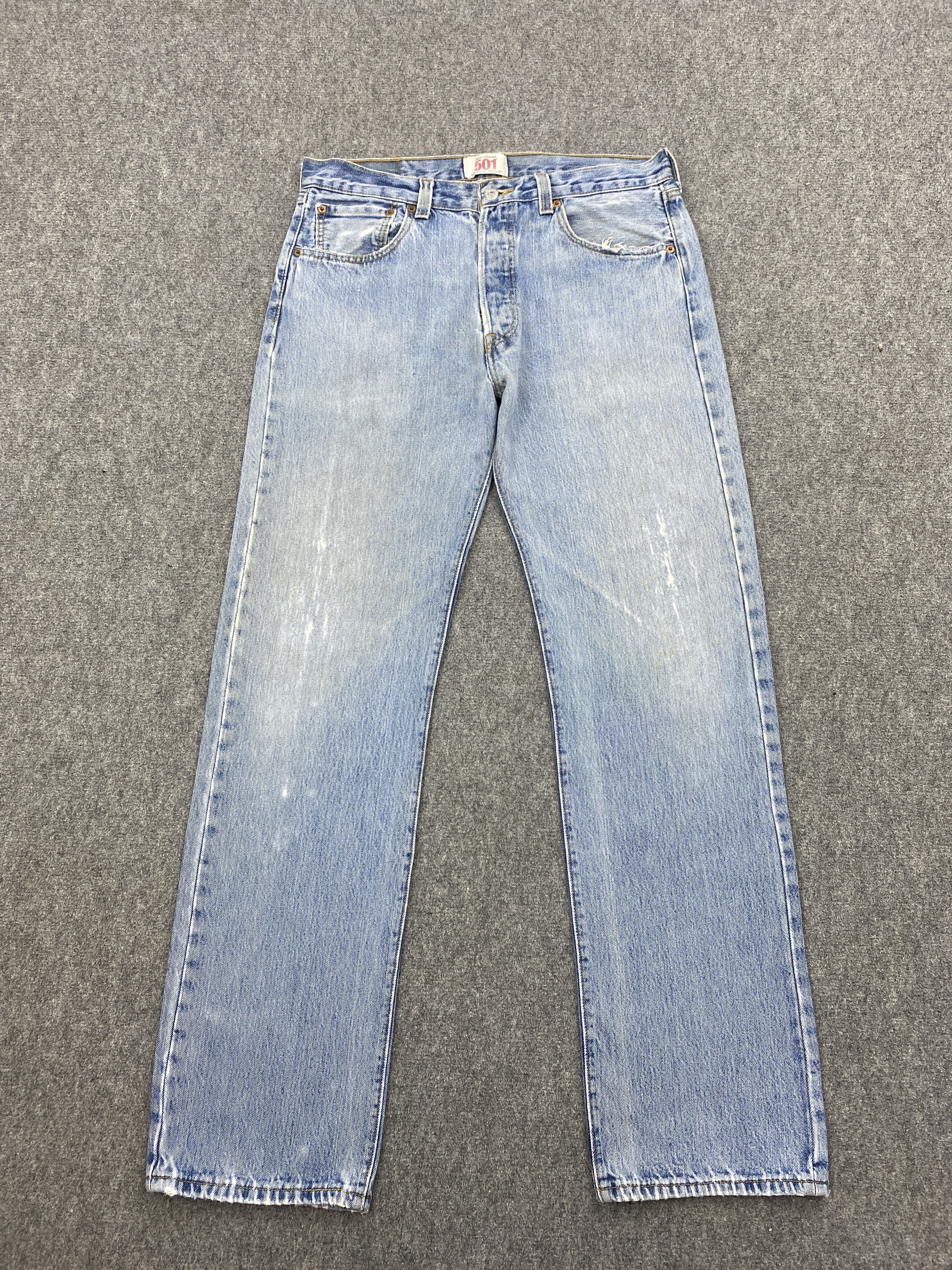 image of Levis 501 Light Blue Washed Jeans in Blue Denim, Men's (Size 33)