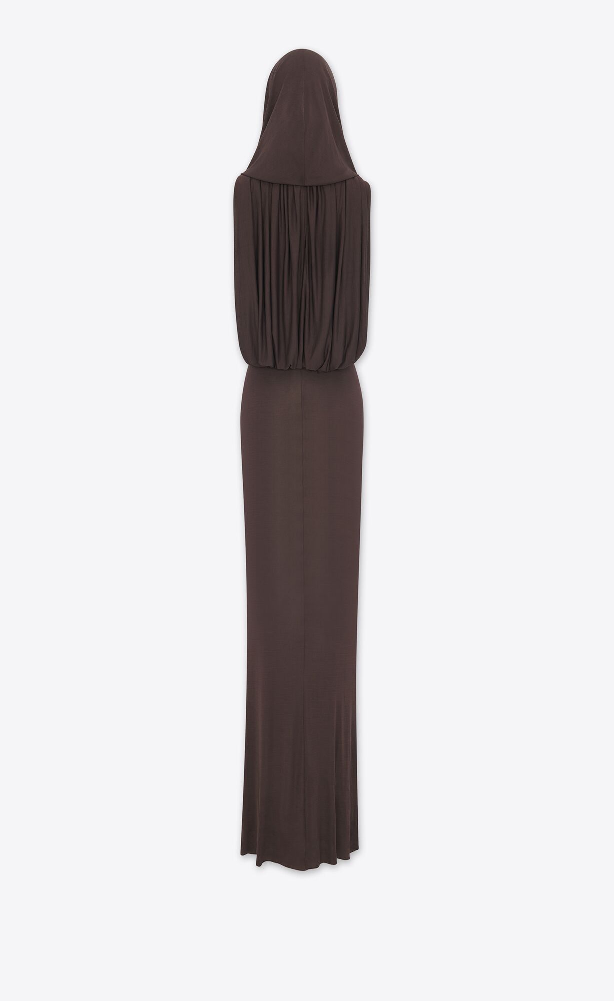 Saint Laurent Paris o1s1wg111124 Hooded Dress In Crepe Jersey in Brown Size L / US 10 / IT 46 - 4 Thumbnail