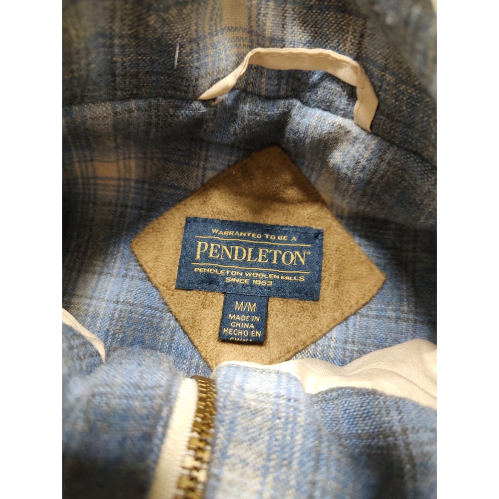 Pendleton Pendleton Fuzzy Zip Up Fleece Jacket Women Med Beige Front Pocket Plaid Accents Size M / US 6-8 / IT 42-44 - 5 Thumbnail