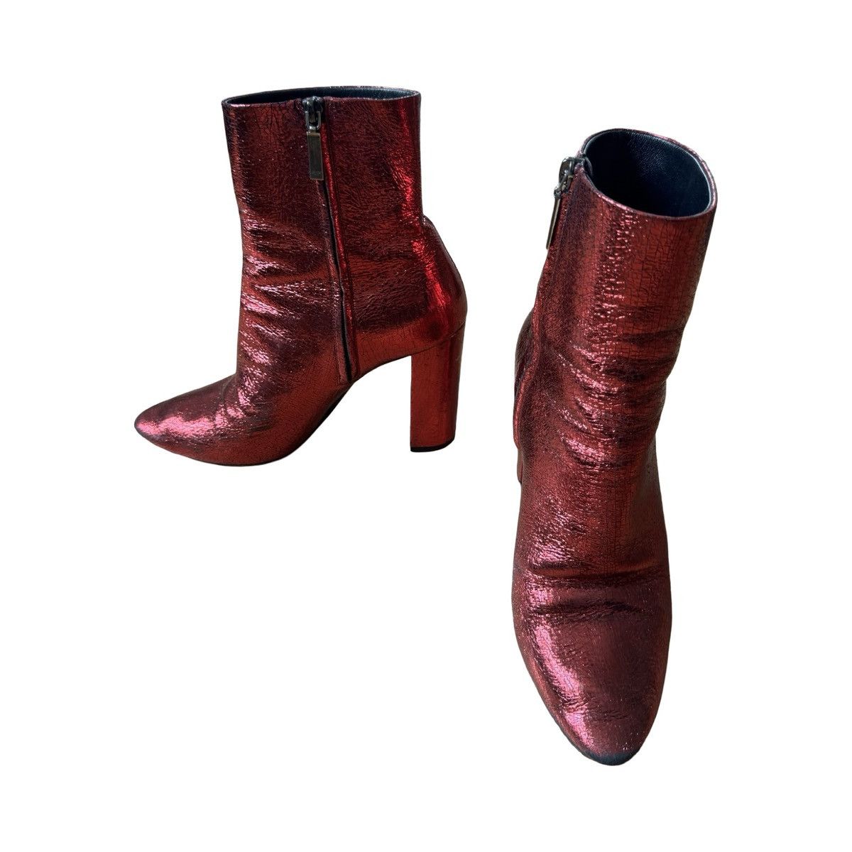Saint Laurent Paris × Yves Saint Laurent Saint Laurent Paris Lou Crackled Red Metallic Leather Bootie Size US 10 / IT 40 - 3 Thumbnail