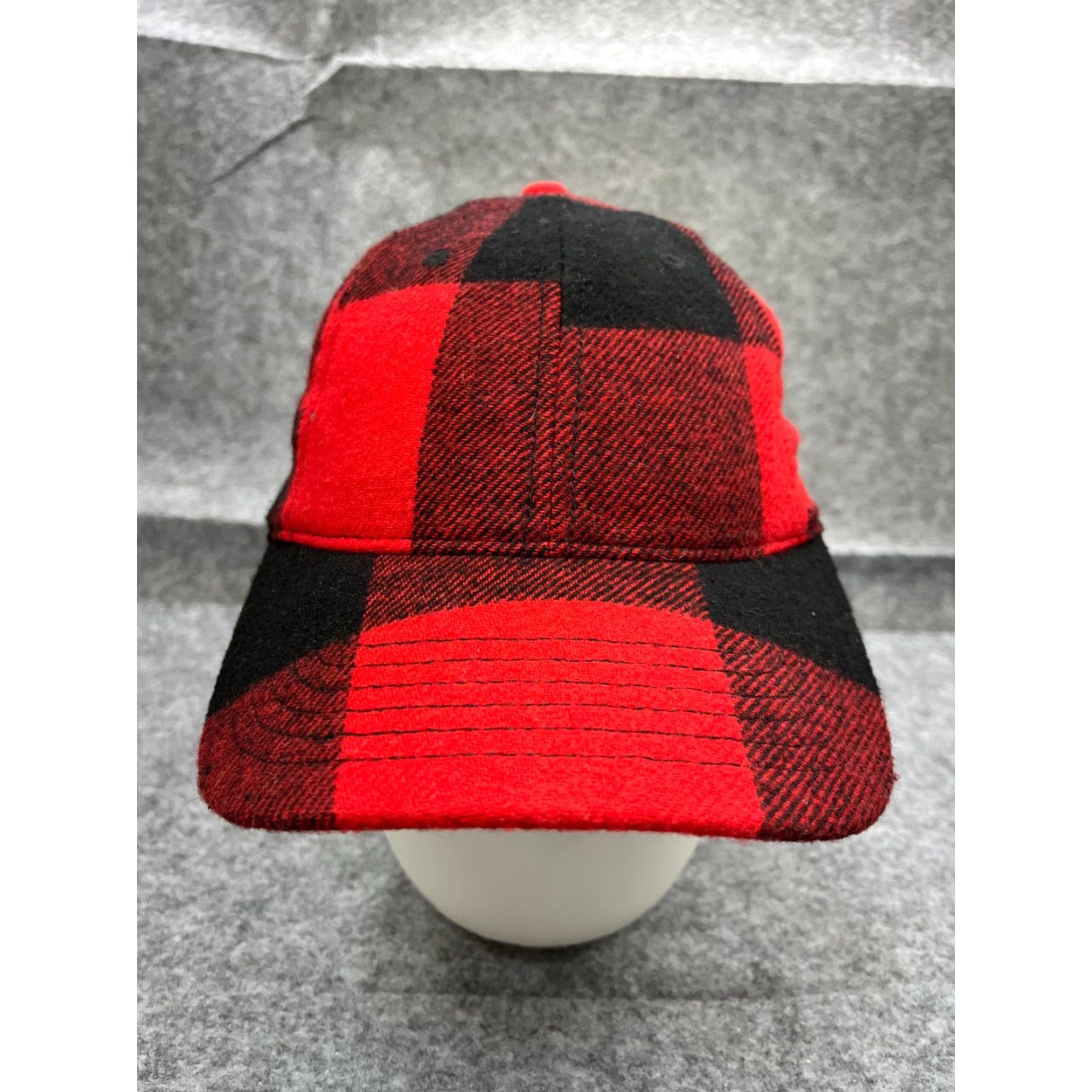 Vintage NOBO Hat Cap Strap Back Adult One Size Red Black Plaid Flannel Poly Wool Lumberj Size ONE SIZE - 2 Thumbnail