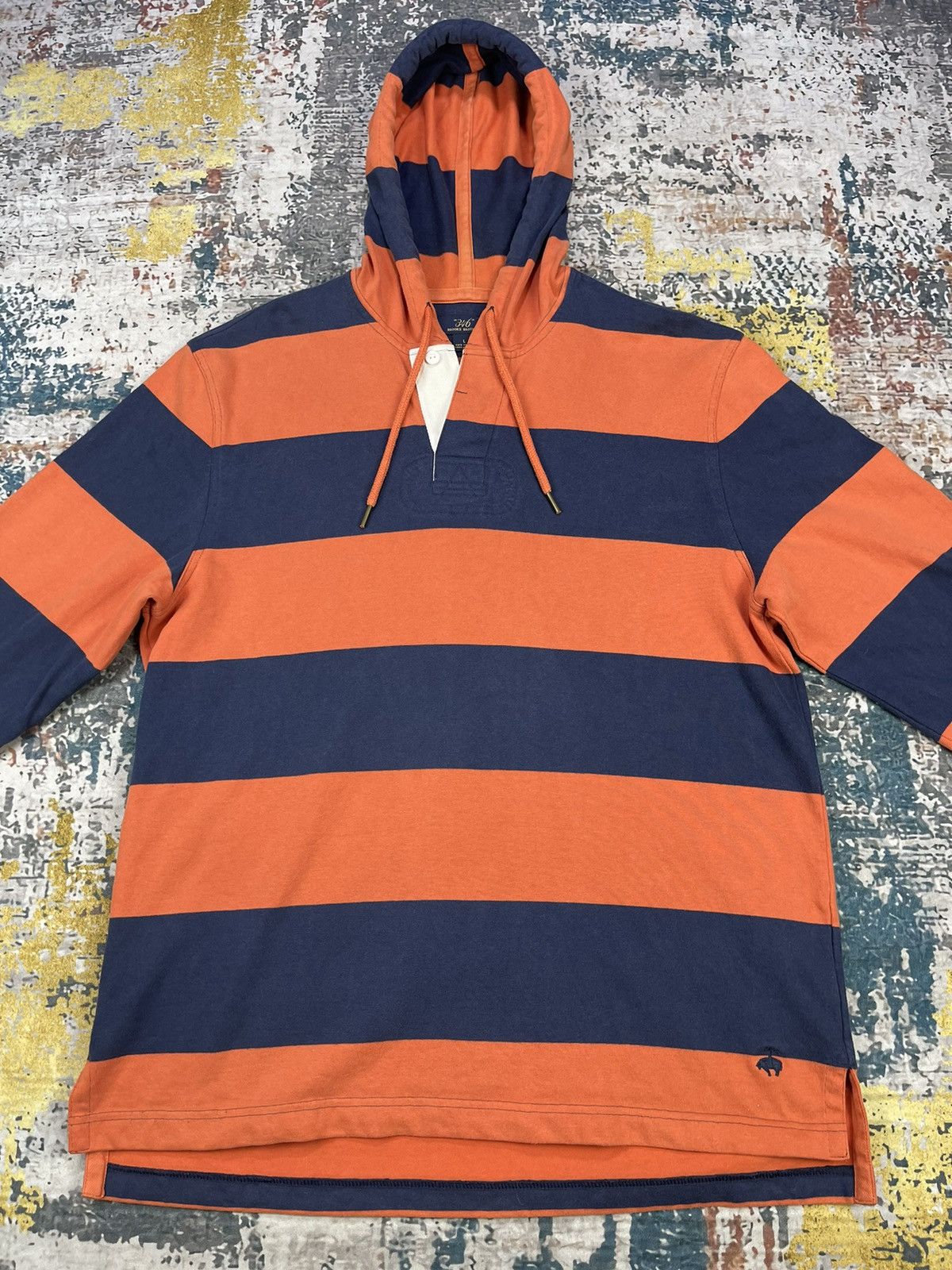 Brooks Brothers Brooks Brothers Stripe Orange Back Hit Hoodie Shirts Size US L / EU 52-54 / 3 - 5 Thumbnail