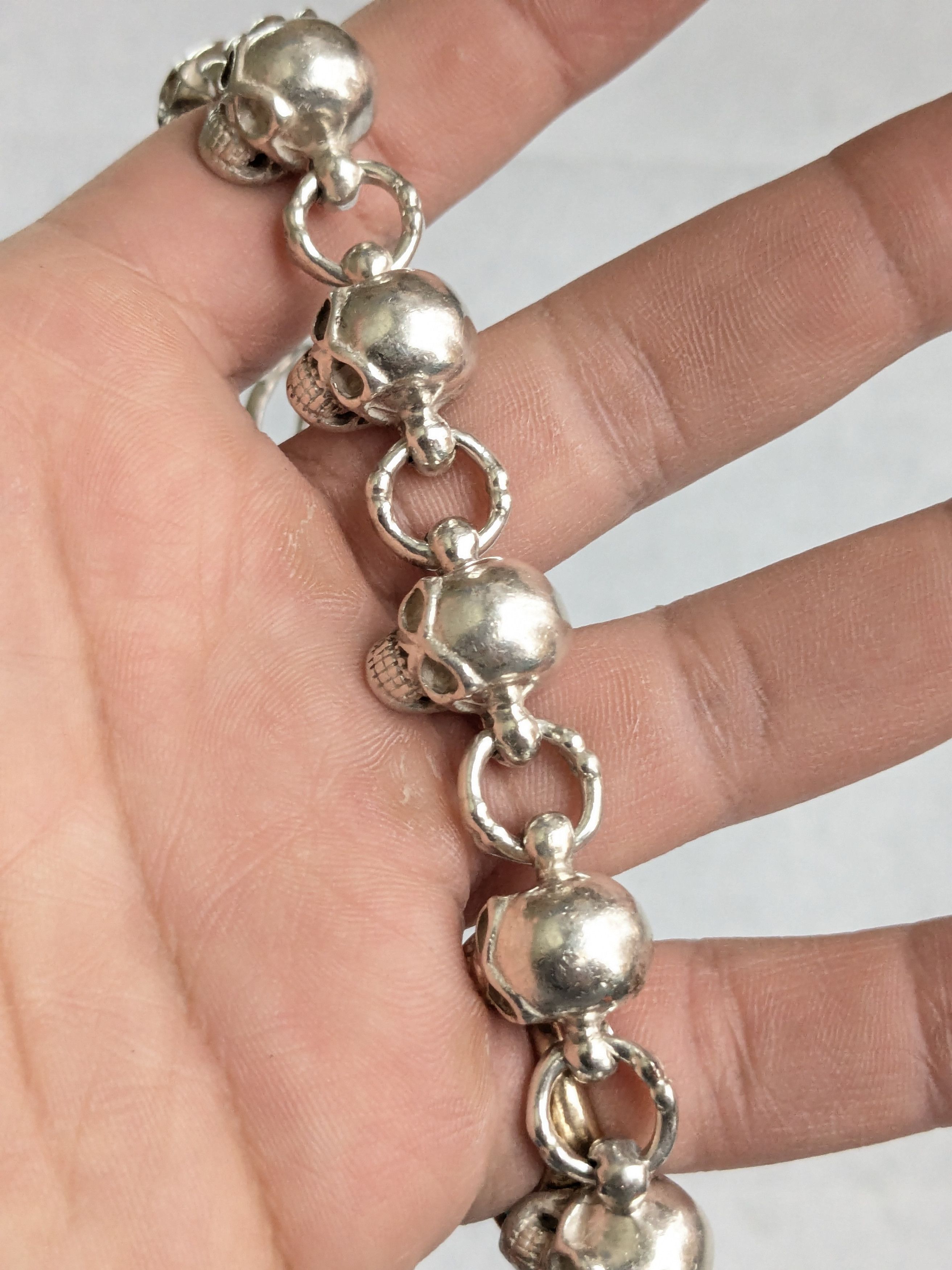 Jewelry Sterling Silver Skull Bracelet 8.5" Skelton Biker Punk Size ONE SIZE - 13 Thumbnail