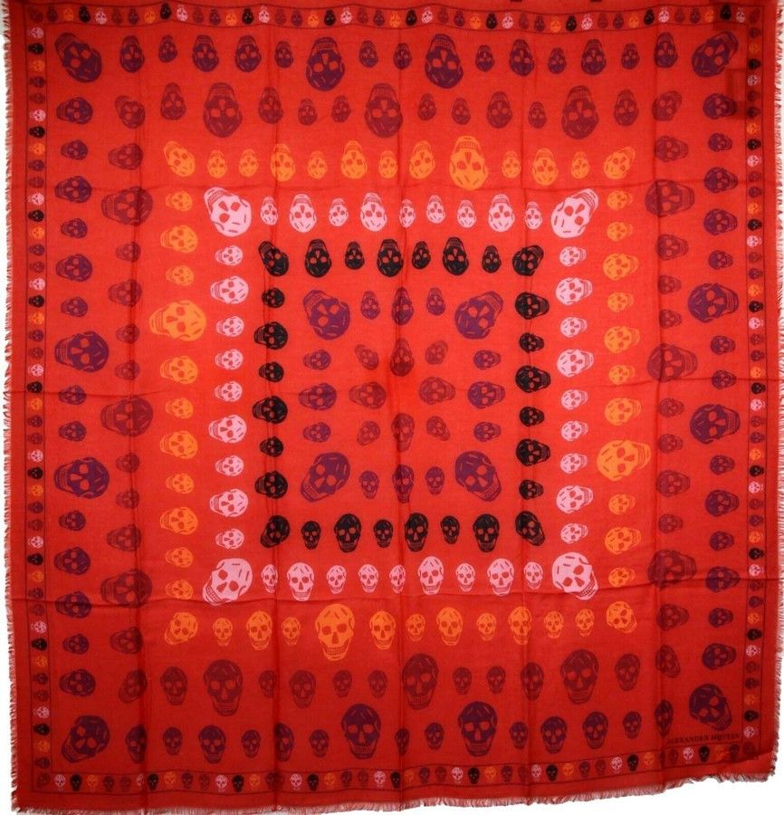 Alexander McQueen Women's Red Modal / Wool Multiskull Box Print Shawl Scarf Size ONE SIZE - 1 Thumbnail