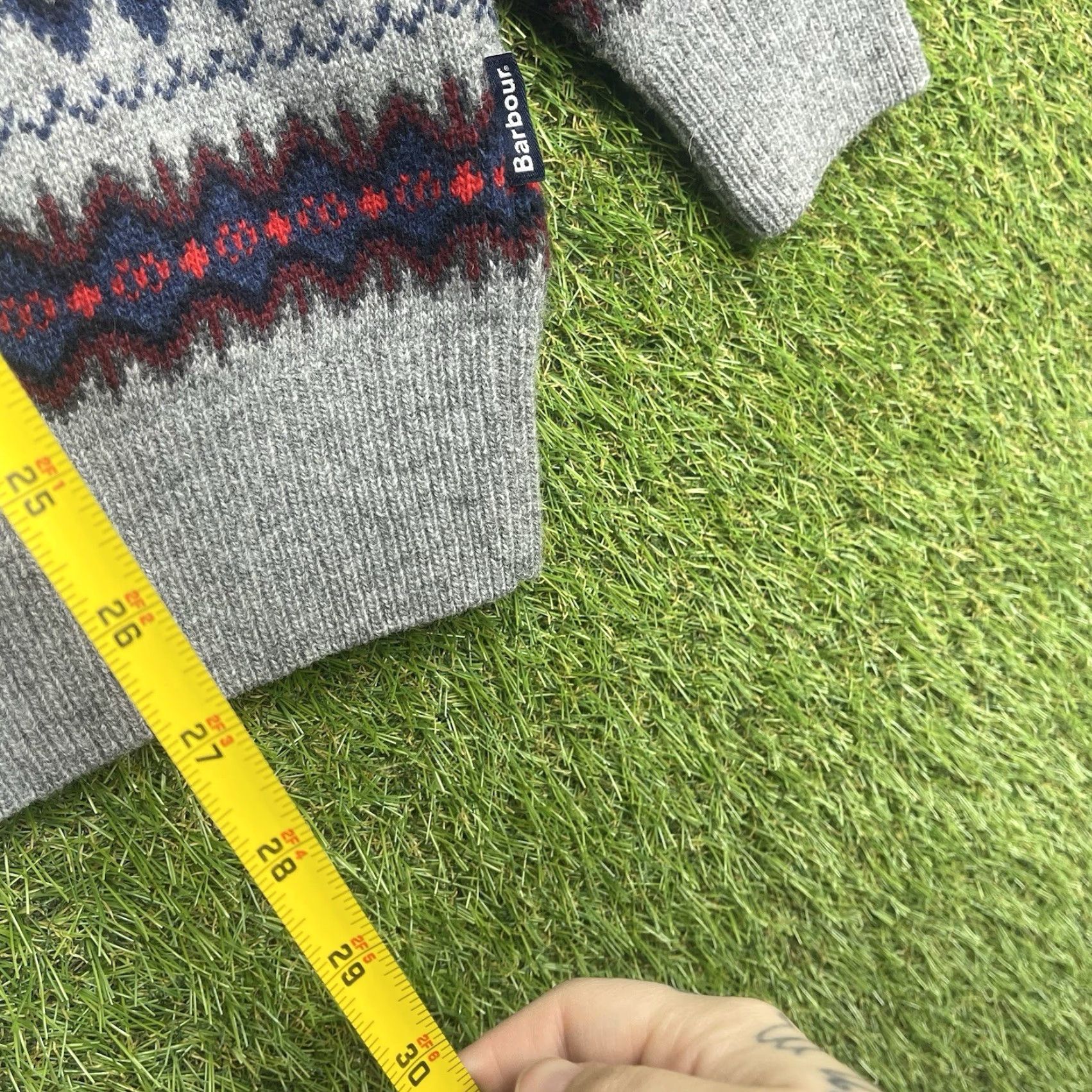 Barbour VINTAGE Barbour Wool Sweater Mens S Gray Crew Neck Pullover 90s Fair Isle Knit Twill Tartan Size US S / EU 44-46 / 1 - 3 Thumbnail