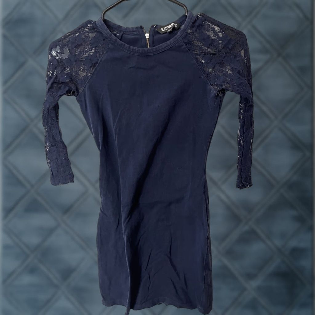 Express Express Dress Womens XS/TP 3/4 Lace Sleeve Zip Navy Stretchy Dress Size XS / US 0-2 / IT 36-38 - 1 Thumbnail