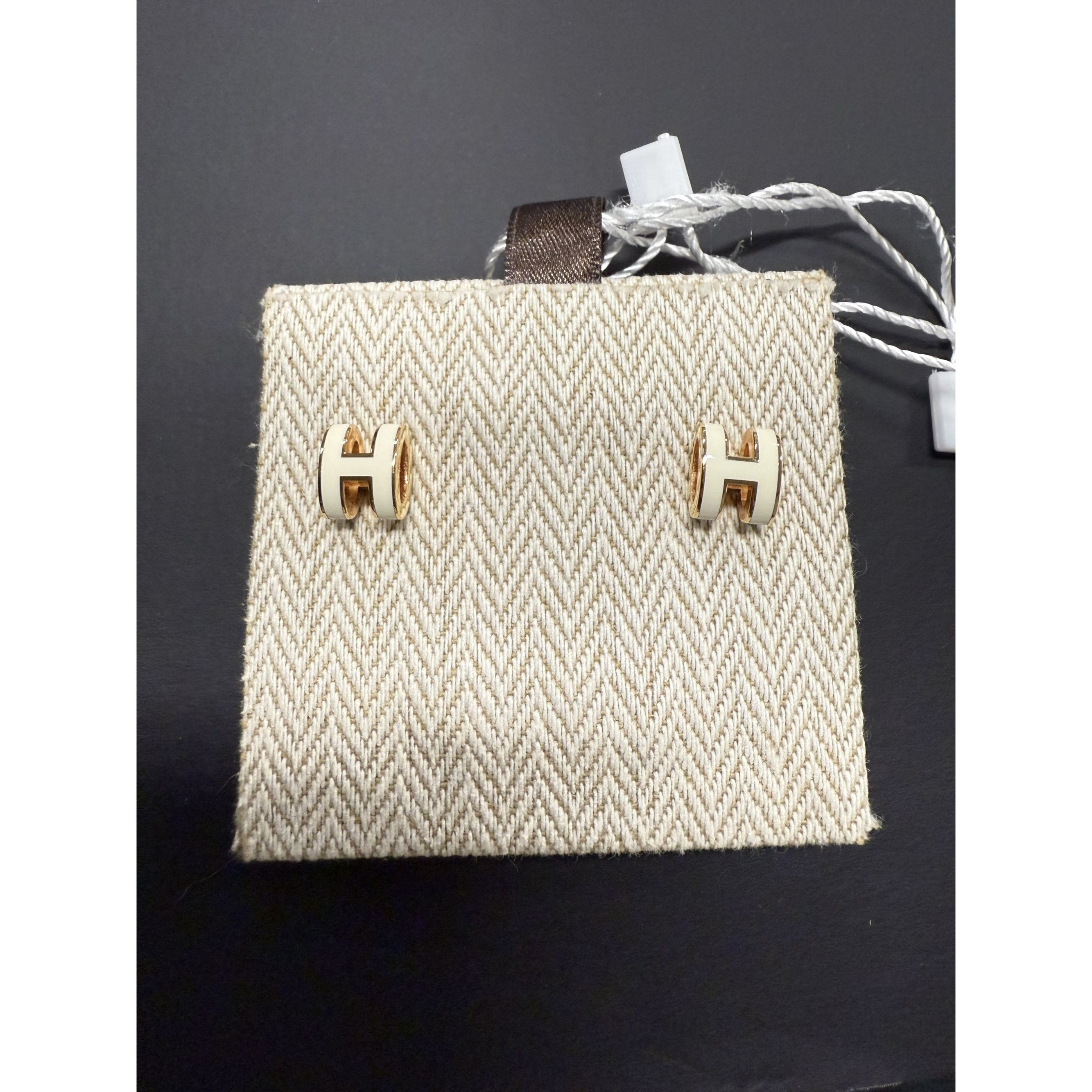 Hermes Hermès H Mini Hoop Earrings Gold & White Enamel With Drawstr Size ONE SIZE - 3 Thumbnail