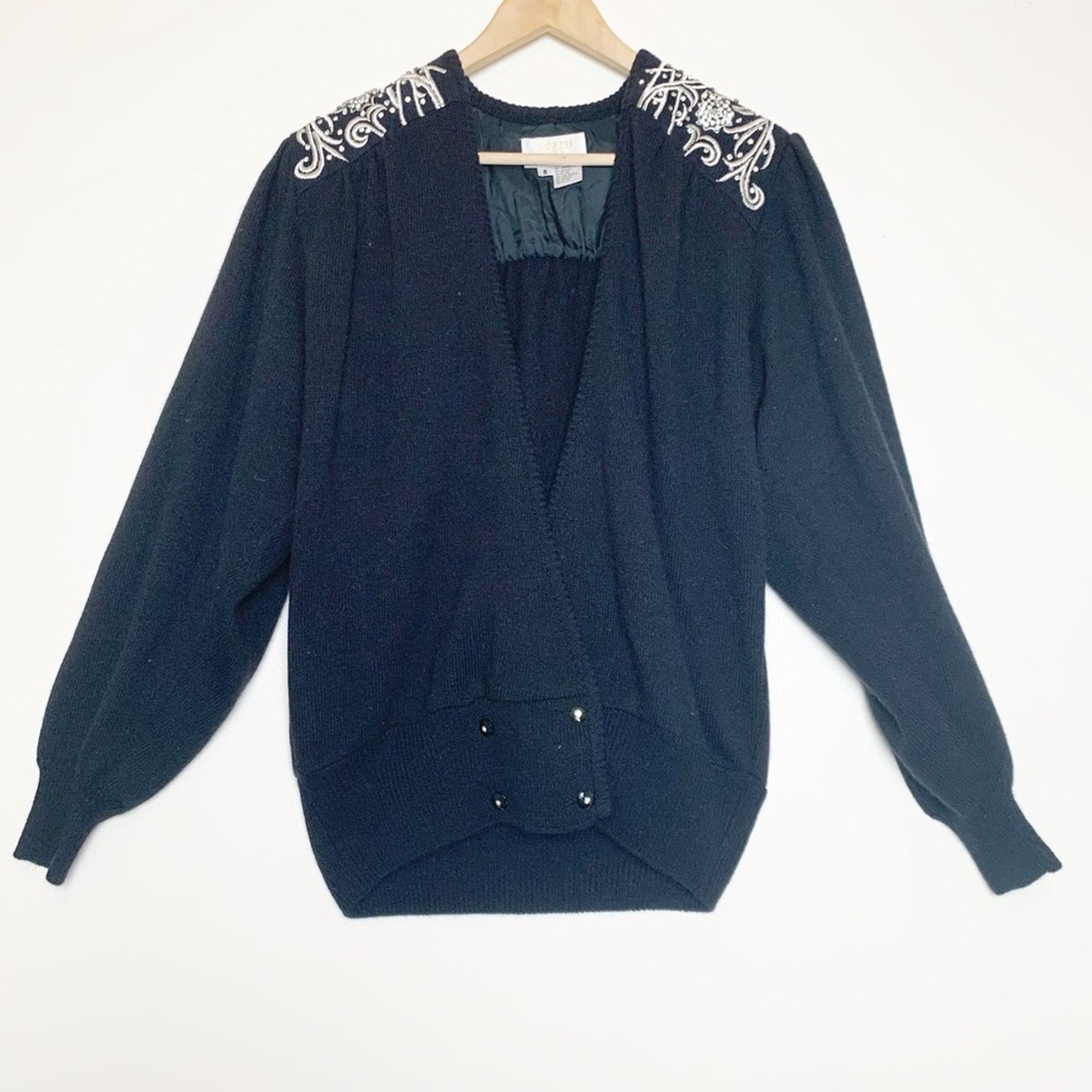 Vintage Vintage Black Angora Embellished Wrap Sweater Size Small Size S / US 4 / IT 40 - 1 Thumbnail