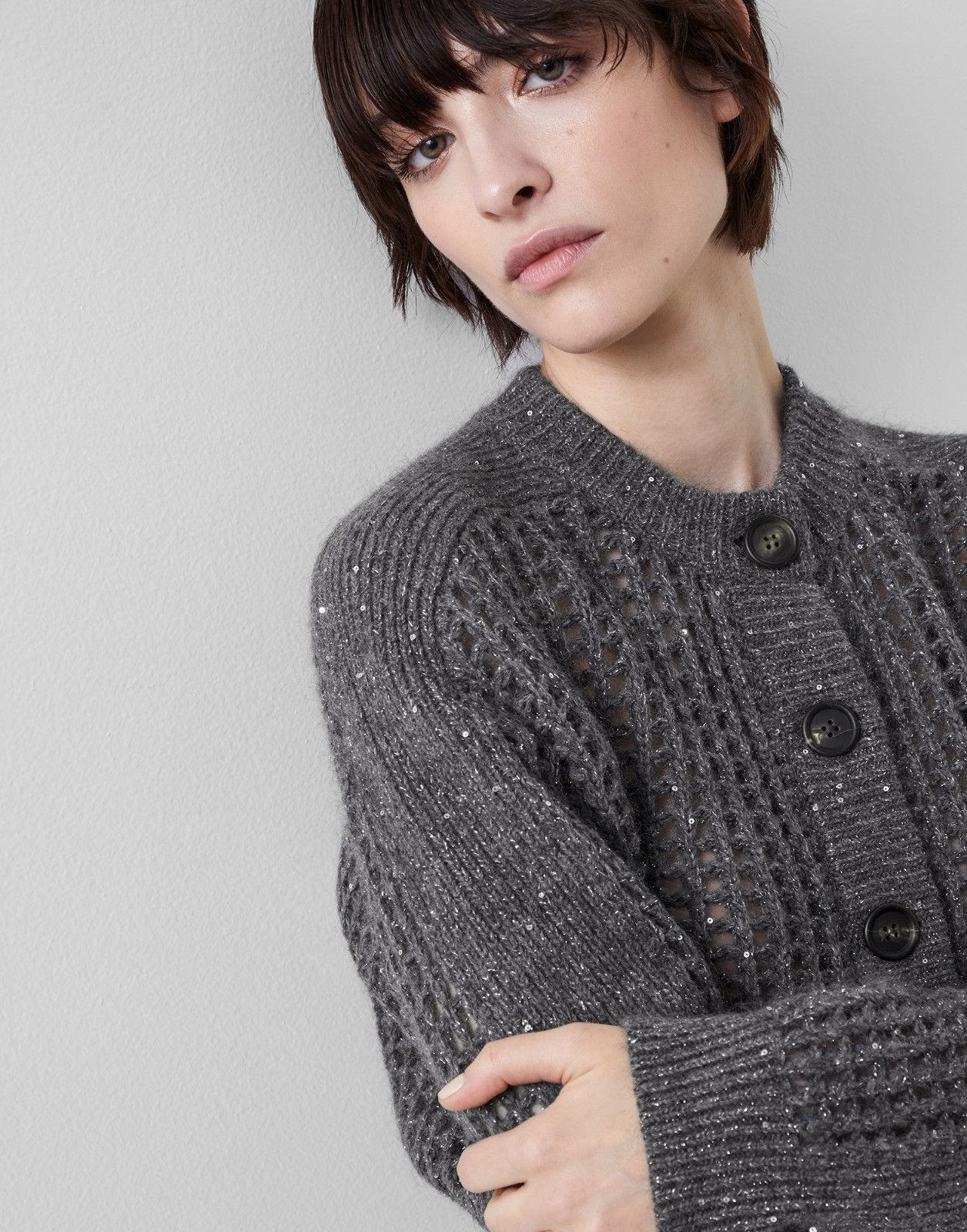 Brunello Cucinelli o1la1rc1a0325 Diamond Knitted Cardigan in Dark Grey Size XL / US 12-14 / IT 48-50 - 3 Thumbnail