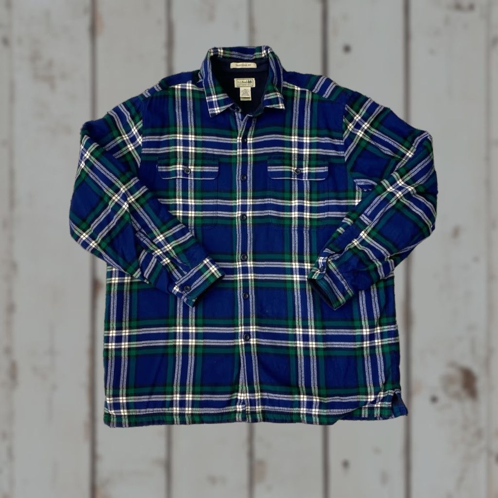 Vintage VINTAGE LL Bean Shirt Mens Large Green Blue Plaid Fleece Lined Jacket Quilted Insulated Pockets 90s USA Outdoor Mens Size US L / EU 52-54 / 3 - 1 Thumbnail