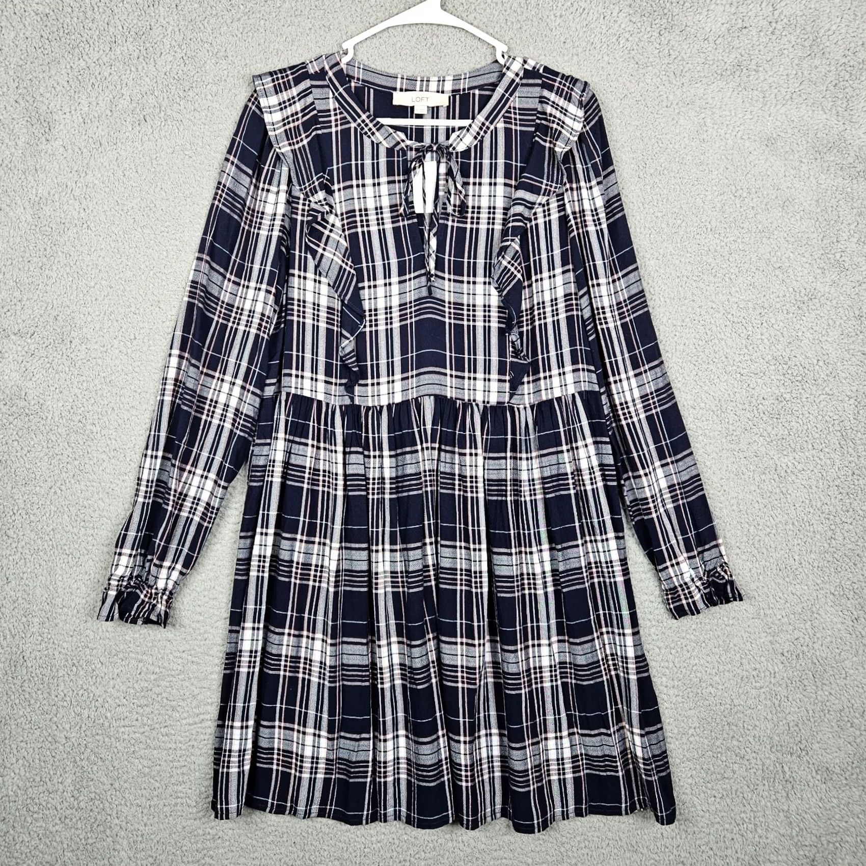 Loft VINTAGE Loft LOFT Plaid Ruffle Long Sleeve Swing Dress Sz S NEW Size S / US 4 / IT 40 - 2 Thumbnail