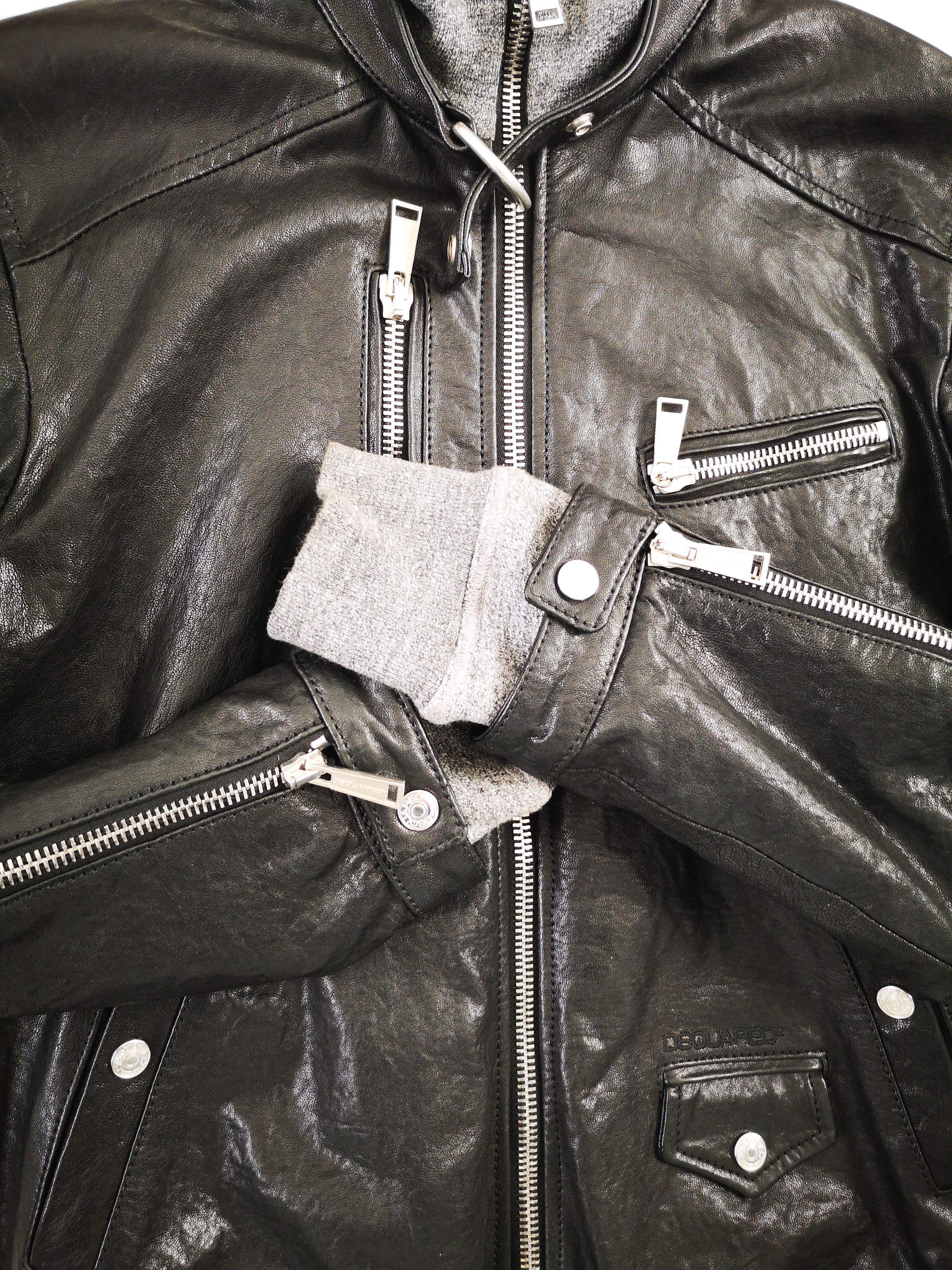 Dsquared2 DSQUARED2 BLACK BIKER LEATHER JACKET GREY SLEEVES SZ. M Size US M / EU 48-50 / 2 - 4 Thumbnail
