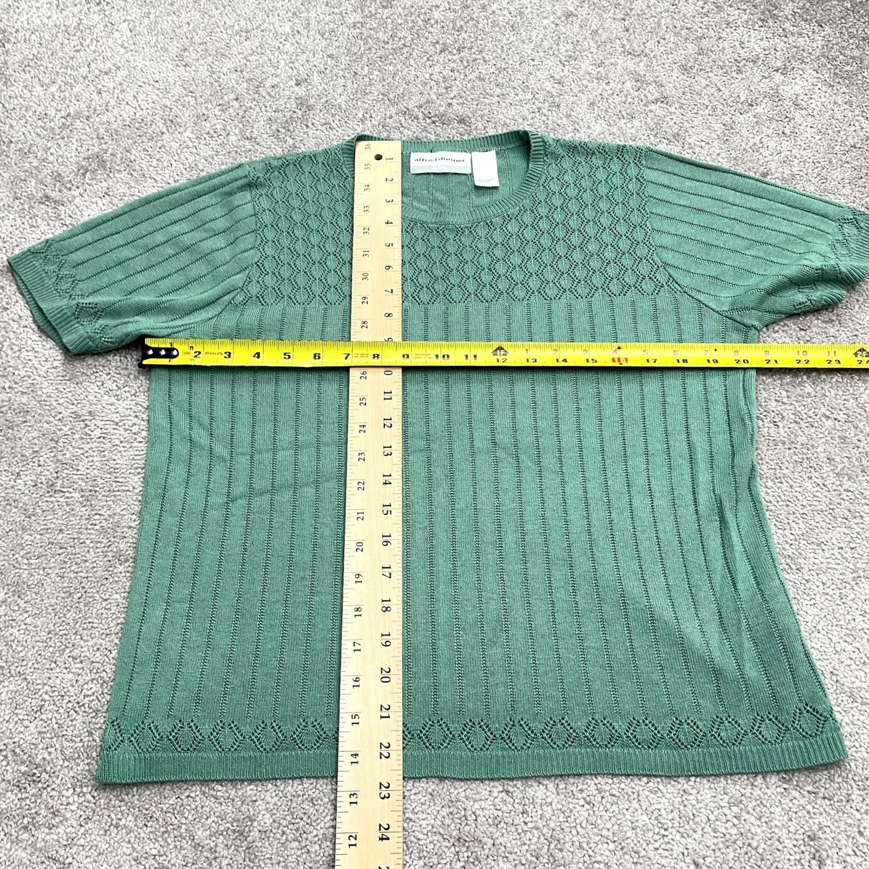 Vintage Alfred Dunner Knit Top Womens Petite PL Green Crew Neck Short Sleeve Casual Sweater Acrylic Size L / US 10 / IT 46 - 6 Thumbnail
