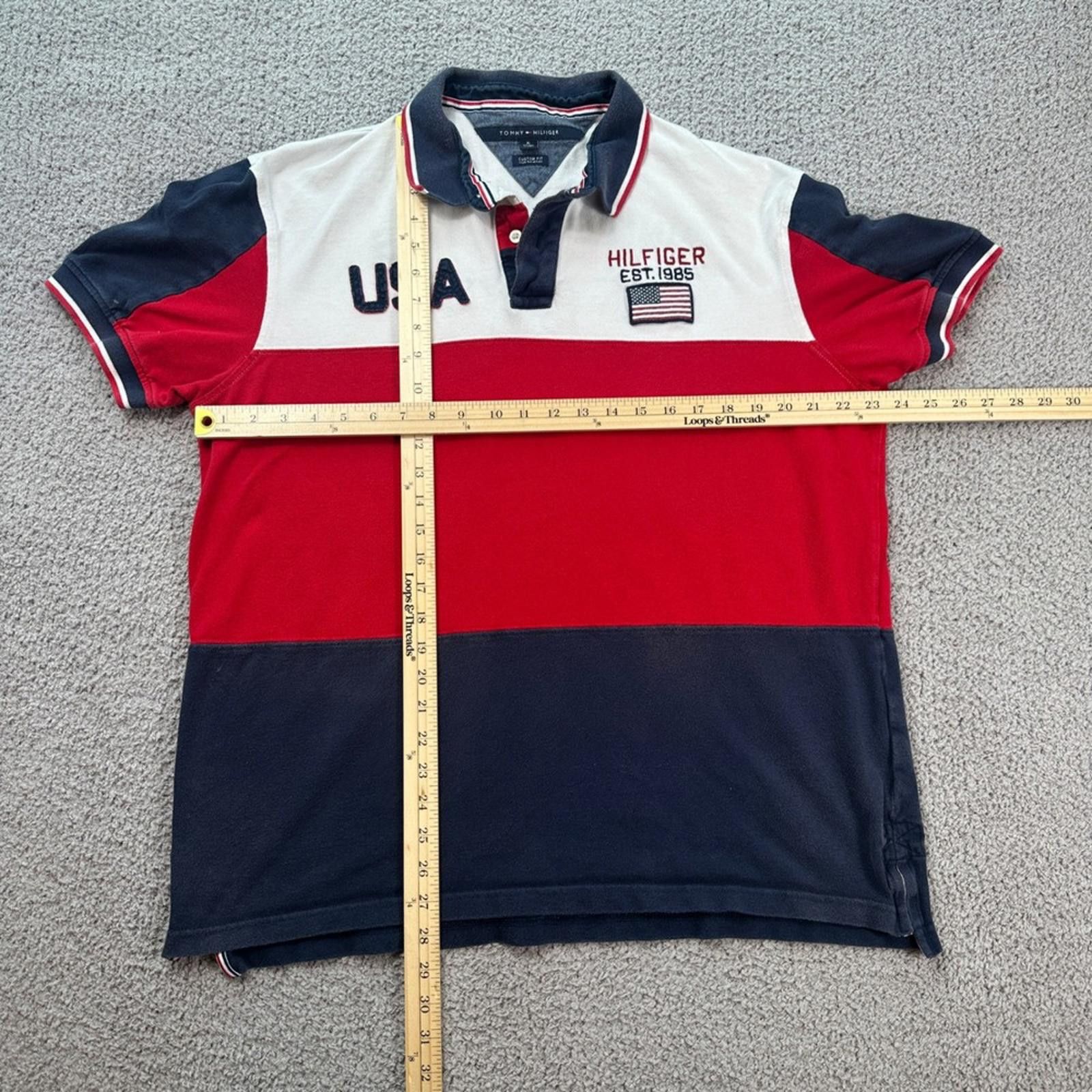 Tommy Hilfiger Tommy Hilfiger Mens USA Flag Custom Fit Polo Shirt XL 85 Size US XL / EU 56 / 4 - 2 Thumbnail