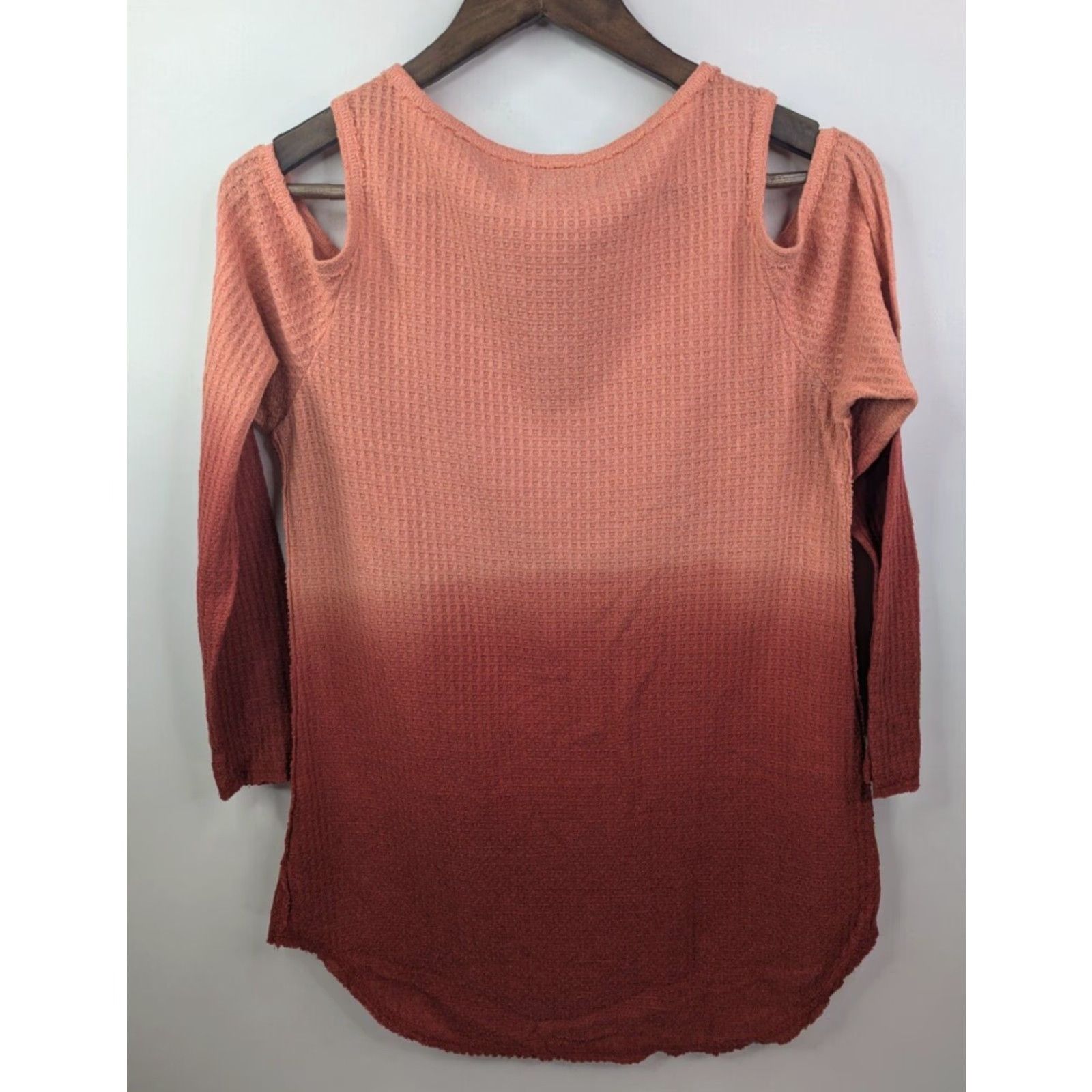 Vintage Knox Rose Blouse Women M Orange Cold Shoulder Ombre Dip Dye Waffle Knit Crew Neck Pullover Casual Shirt Size M / US 6-8 / IT 42-44 - 3 Thumbnail