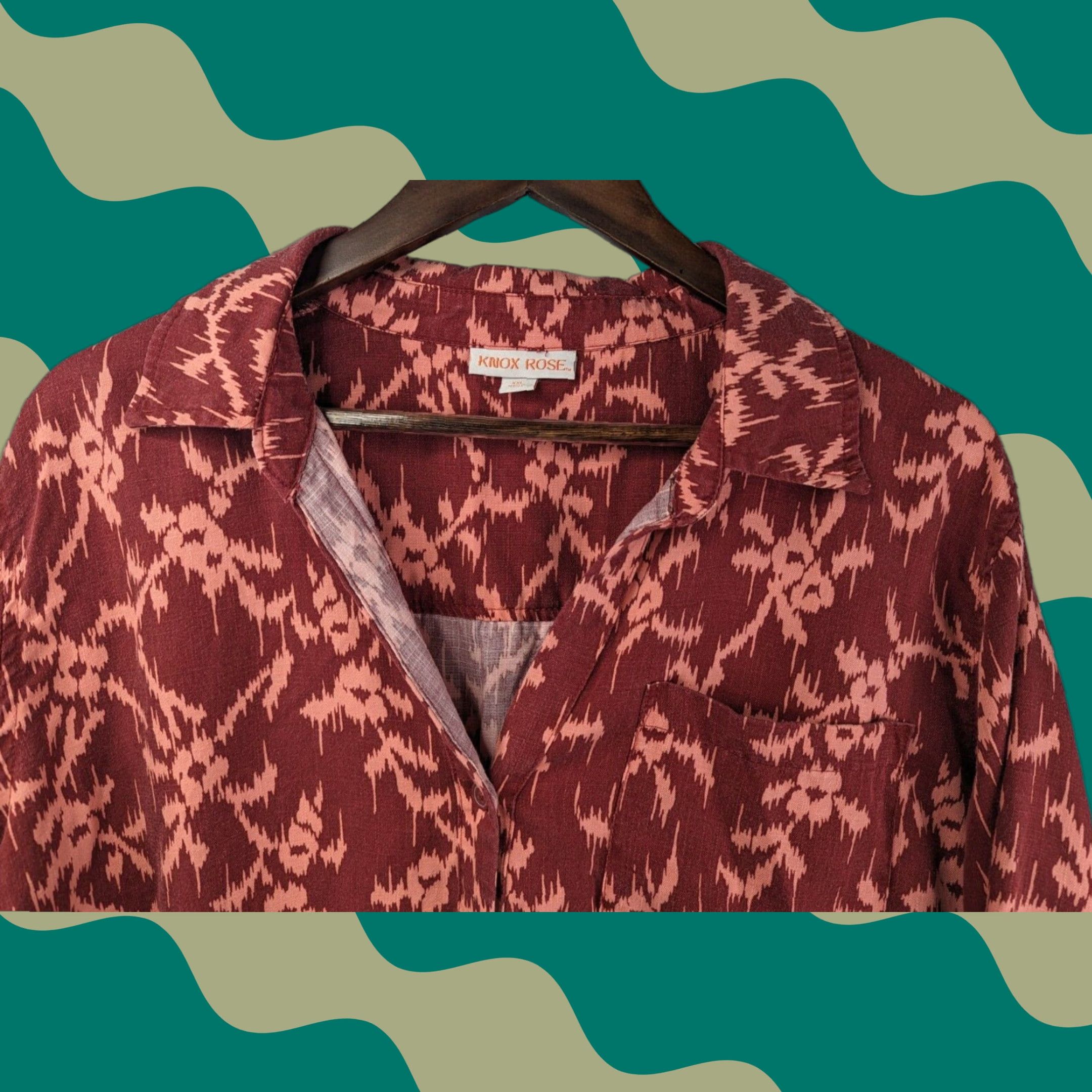 Vintage Knox Rose Shirt Womens 2XL Red Long Sleeve Button-Up Collared Lyocell Front Patch Pocket Casual Workwear Size XXL / US 16-18 / IT 52-54 - 1 Thumbnail
