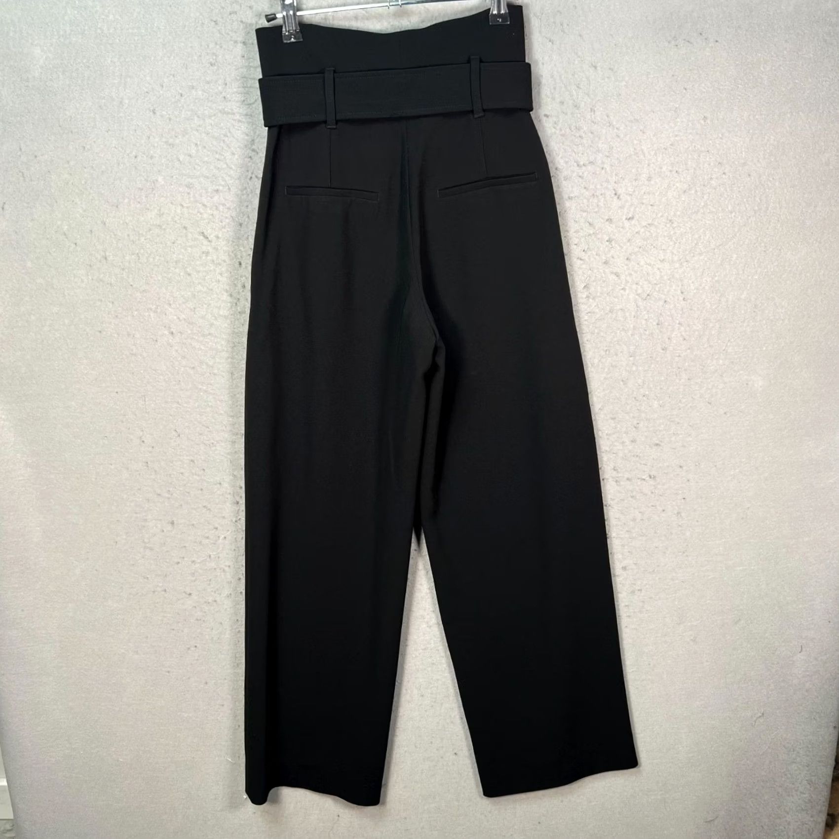 Vintage Babaton Womens 00 High-Waisted Black Wide-Leg Pants Belted Waist Dress Pants Pockets Size 24" / US 00 / IT 34 - 2 Thumbnail