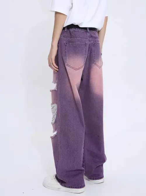 Jean Akiyama x natsu Distressed Purple Wide Leg Denim Jeans Size US 34 / EU 50 - 6 Thumbnail