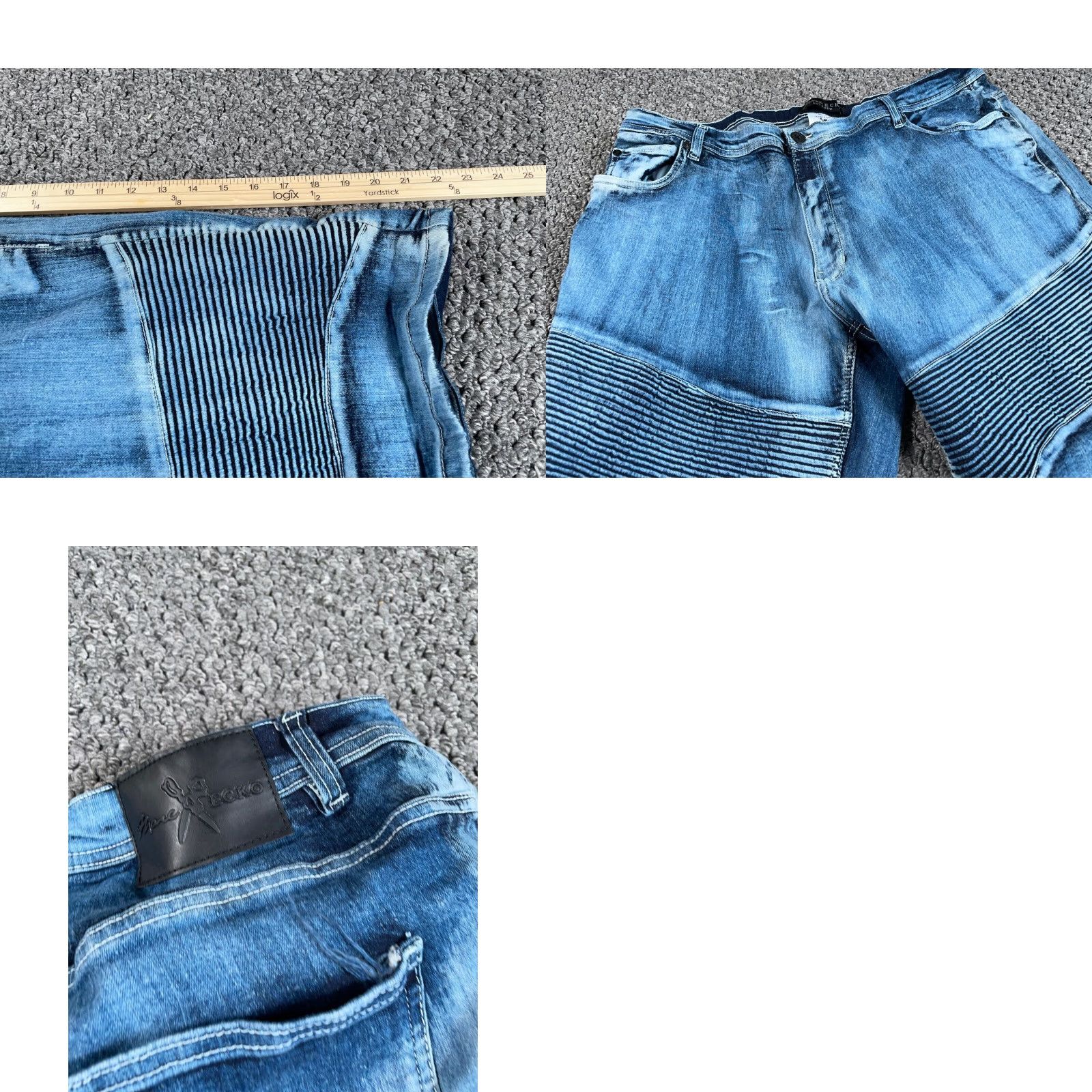 Ecko Unltd. VTG Marc Ecko Motorcycle Biker Jean Shorts Men 46 Blue Denim 5-Pocket/Zip Inseam 12in Regular Rise Mid - Cotton Spandex Vintage Hip Hop Theme Mens Size US 30 / EU 46 - 8 Thumbnail