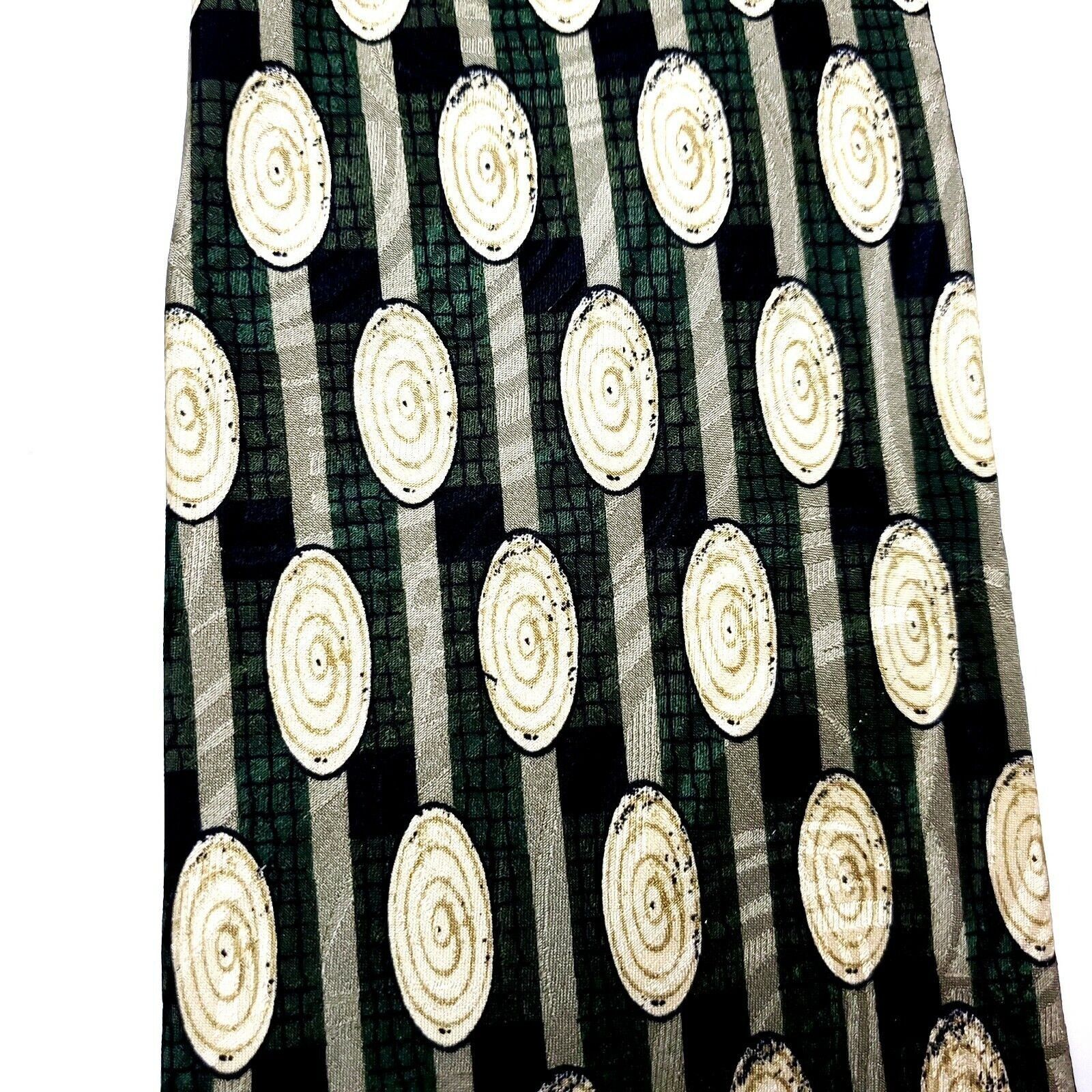 Vintage JZ Richards Silk Tie Print Green Black Geometric Wide Size ONE SIZE - 2 Thumbnail