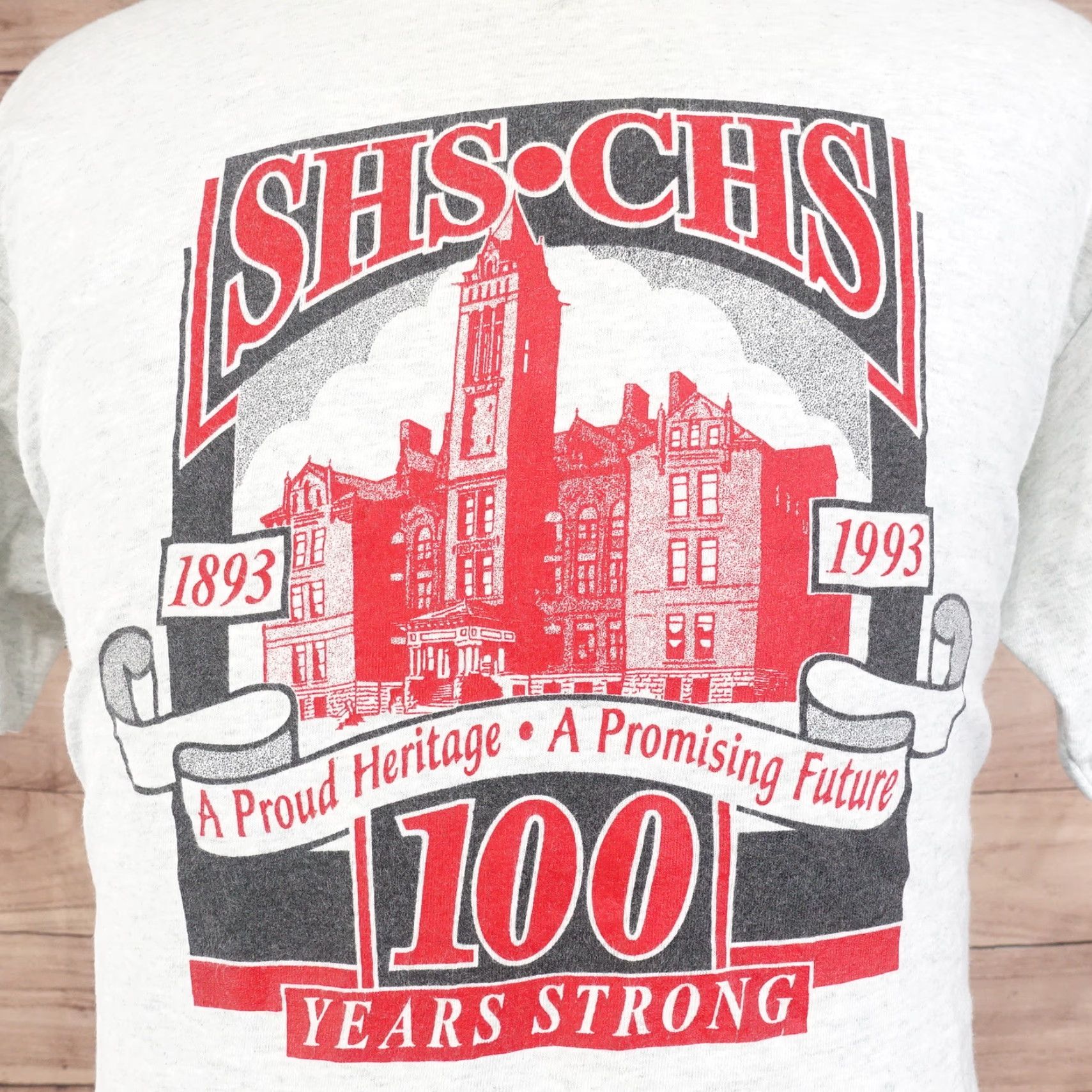 Fruit Of The Loom VINTAGE Fruit of the Loom Gray T-Shirt 100 Years SHS CHS 1993 Single Stitch USA Made Adult XL Mens Size US XL / EU 56 / 4 - 2 Thumbnail