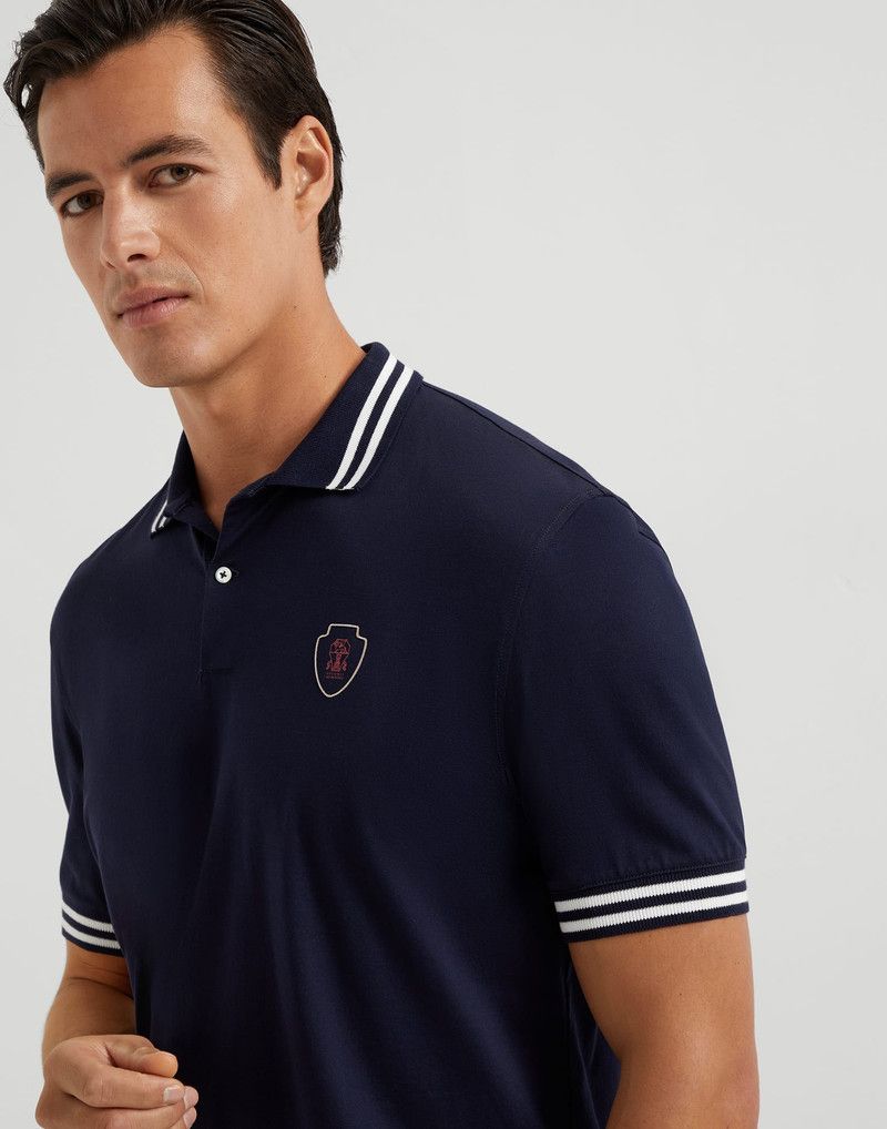 Brunello Cucinelli o1la1rc1a0426 Polo Shirt With Striped Collar And Logo Blue Size US S / EU 44-46 / 1 - 3 Thumbnail