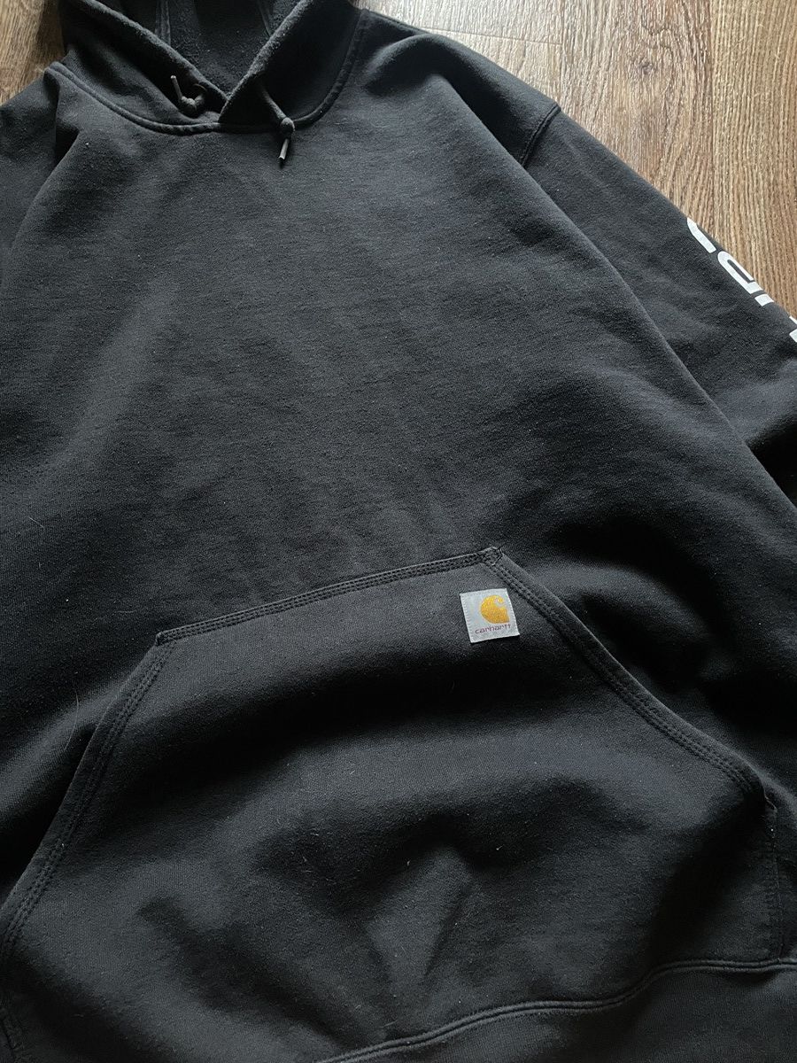 Carhartt Vintage 90s Carhartt Hoodie Sweatshirt Faded Work Wear Black Size US XL / EU 56 / 4 - 3 Thumbnail