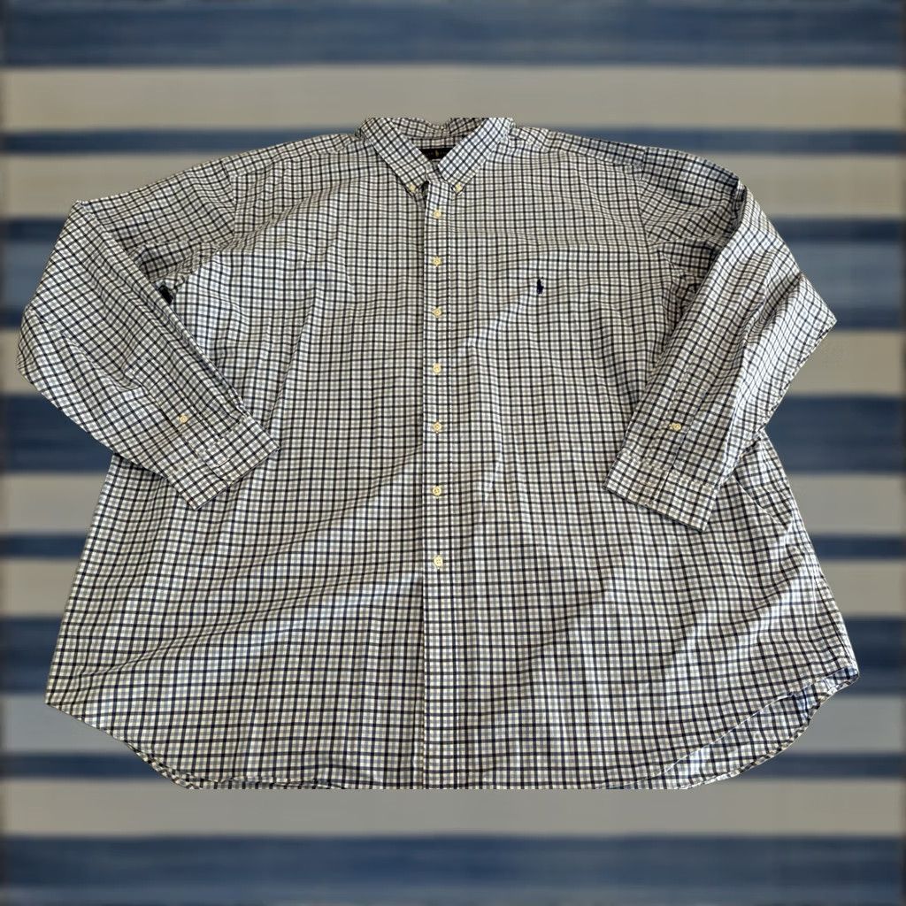 Polo Ralph Lauren VINTAGE Polo Ralph Lauren Long Sleeve Button-Up Pony Shirt Men 5XLT Blue White Check Polo Ralph Lauren Shirt 5XLT Mens Long Sleeve Check Shirt Size US XXL / EU 58 / 5 - 1 Thumbnail