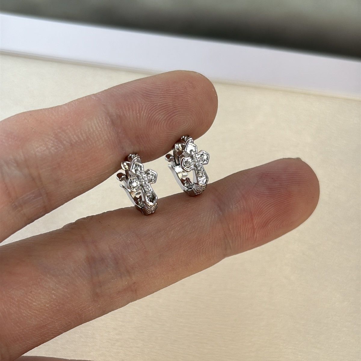 Other 13mm CZ Cross Hoop Earrings for Men Women Size ONE SIZE - 5 Thumbnail