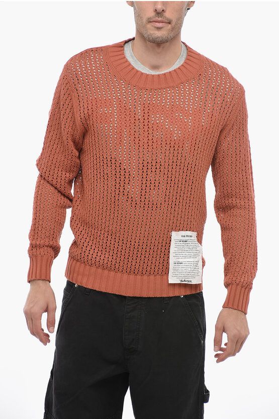 image of Ballantyne Raw Diamond Crewneck Openwork Sweater in Orange, Men's (Size Large)