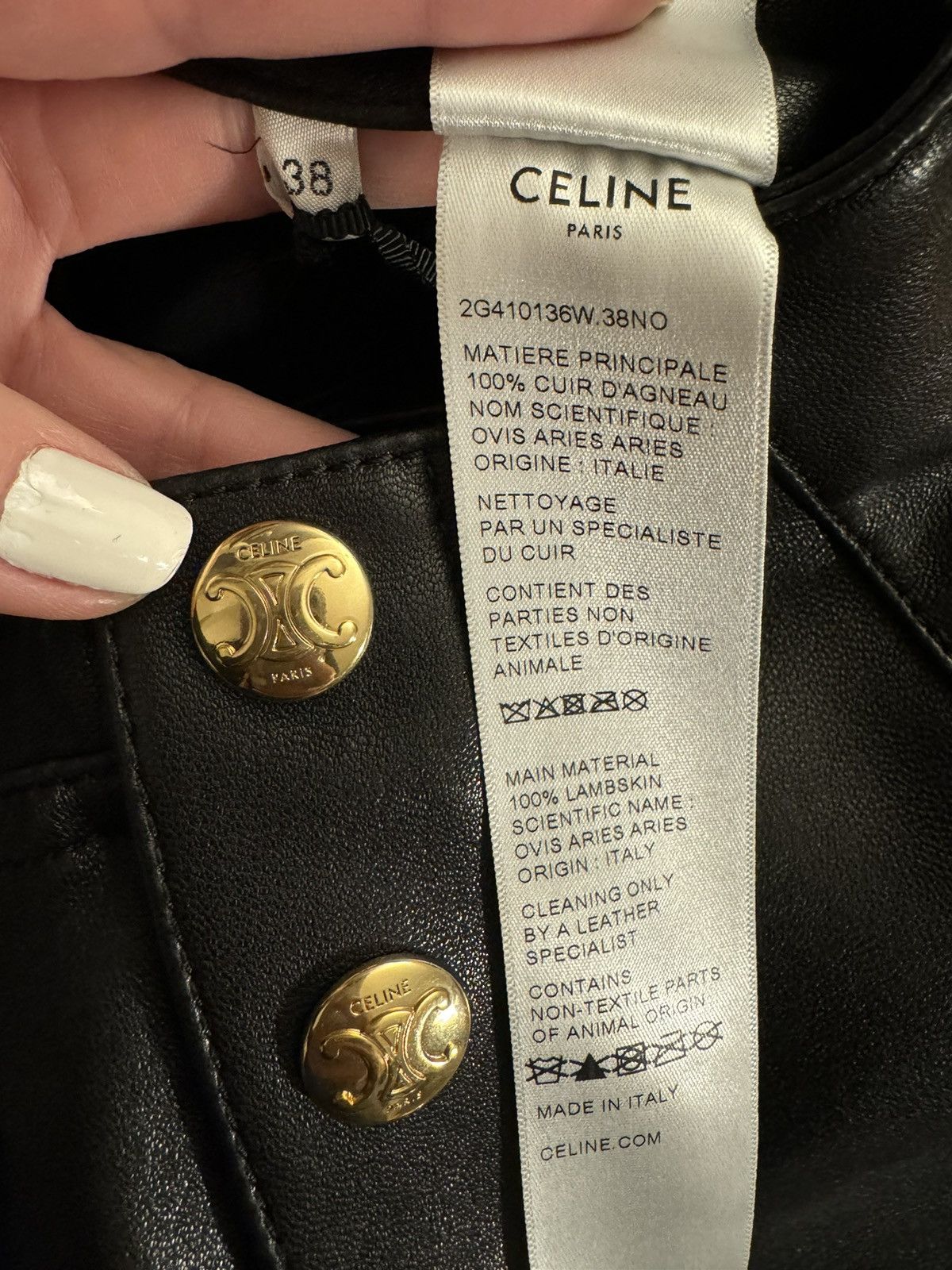 Celine Celine black leather pants, 8 Triomphe gold buttons, size M Size 27" / US 4 / IT 40 - 13 Thumbnail