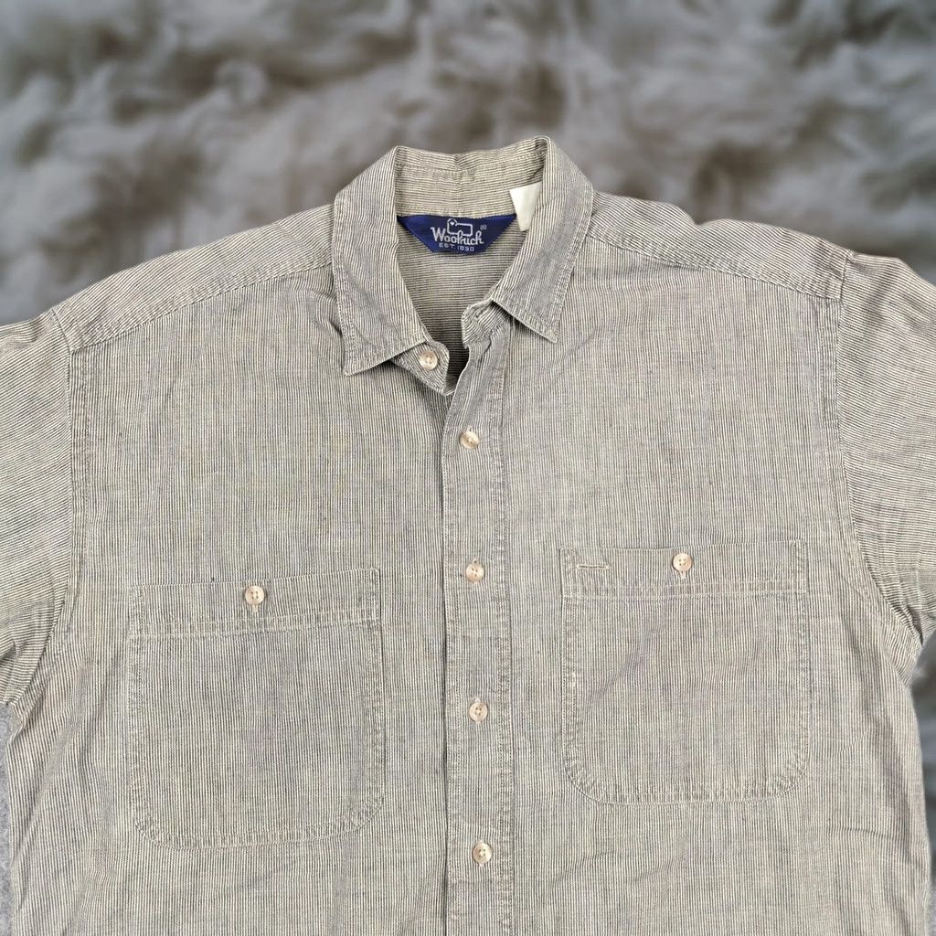 Vintage VINTAGE Woolrich Shirt Mens L Beige Striped Short Sleeve Button-Up Casual Size US L / EU 52-54 / 3 - 1 Thumbnail