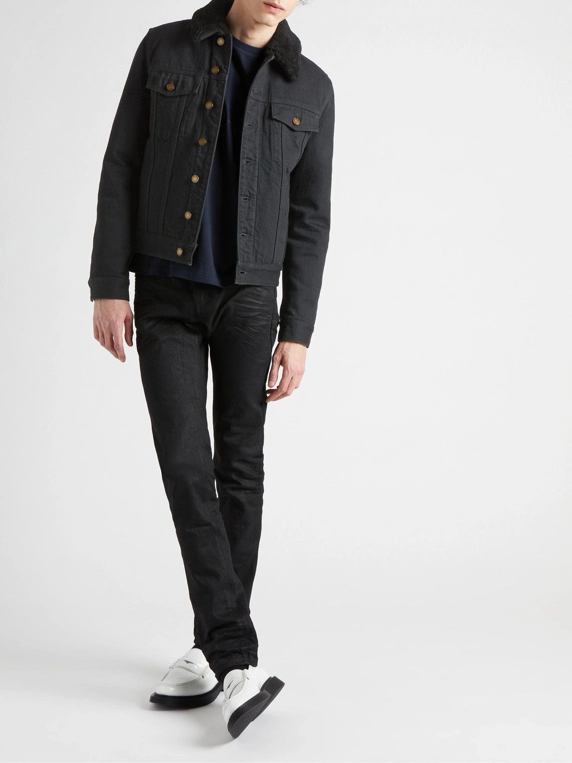 Saint Laurent Paris o1s1wg111124 Jacket With Shearling in Worn Denim in Black Size US S / EU 44-46 / 1 - 2 Thumbnail