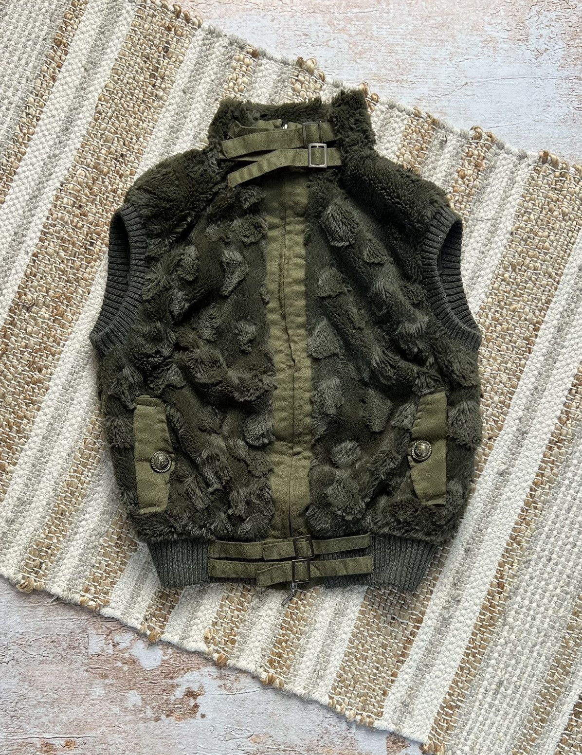 image of Avant Garde x Vintage Japanese Eco Fur Belted Cropped Vest in Green, Women's (Size Small)