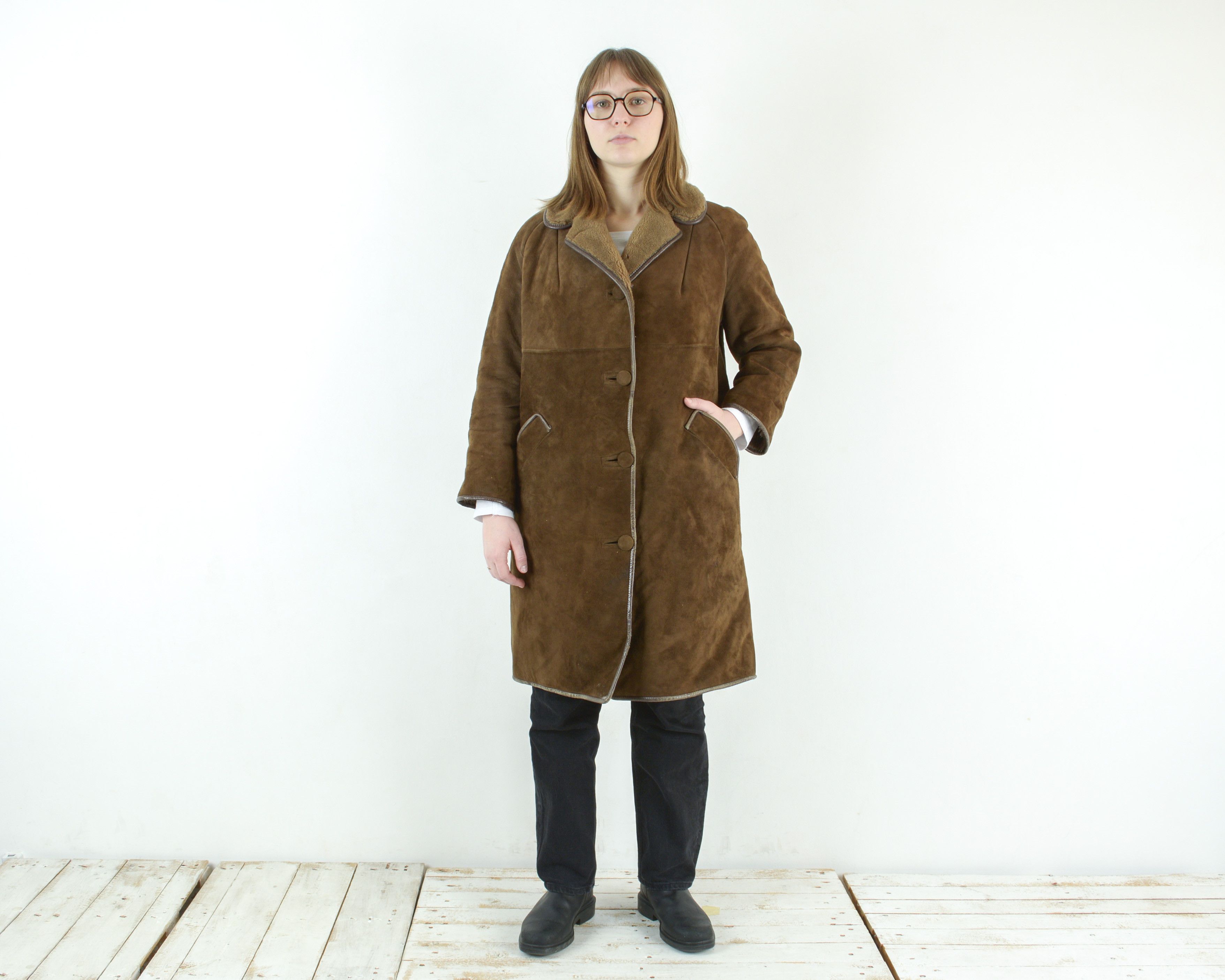 Genuine Leather × Vintage High Society Leatherwear Suede Leather Jacket Fur Lined Coat Size M / US 6-8 / IT 42-44 - 2 Thumbnail