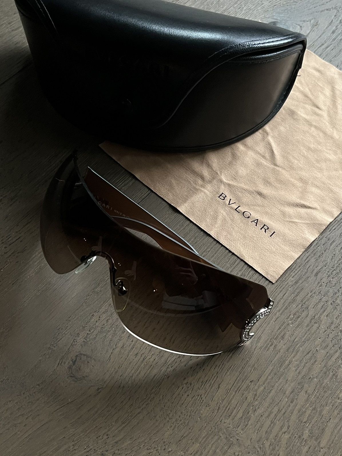 Bvlgari 2000’s BVLGARI Rhinestone Shield Sunglasses Size ONE SIZE - 1 Thumbnail