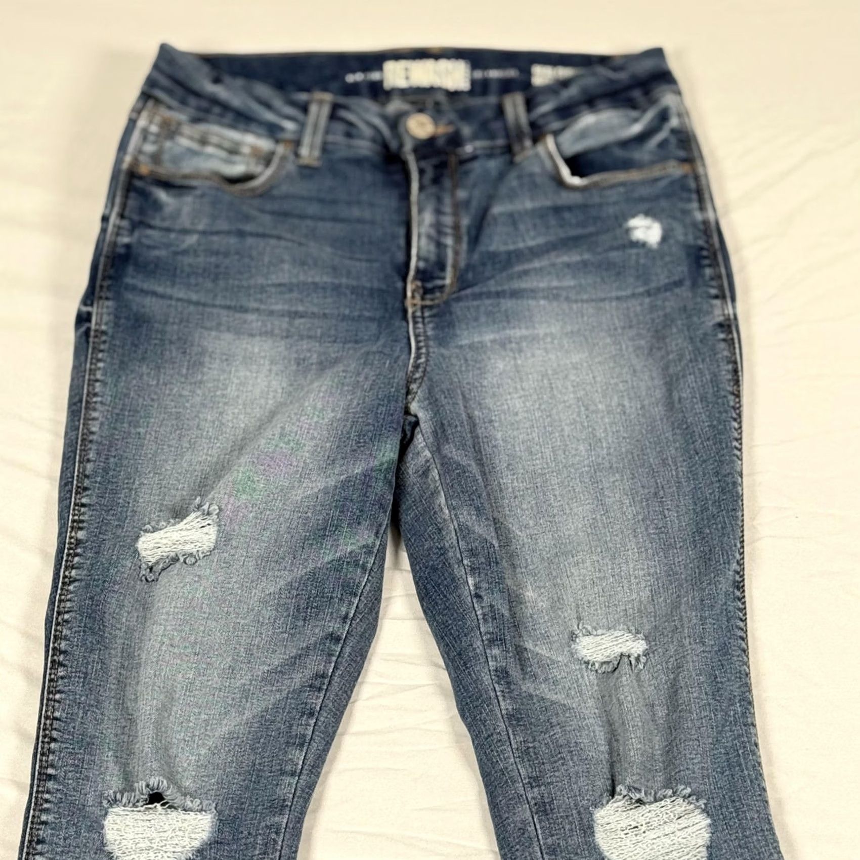 Vintage Rewash Monroe Jeans 5 Medium Wash Skinny Distressed Real Curve Stretch Denim Size 27" / US 4 / IT 40 - 3 Thumbnail