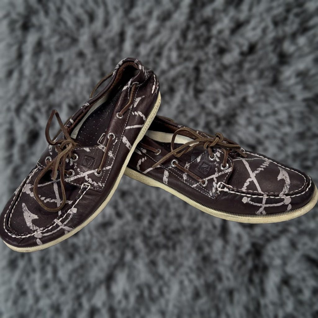 Sperry Sperry Top Spider Leather Boat Shoes Sz 10 Men’s Brown Anchors Lace Up - Sperry Top Sider Boat Shoe, Leather, Nautical Pattern, Casual, Mens Size US M / EU 48-50 / 2 - 1 Thumbnail