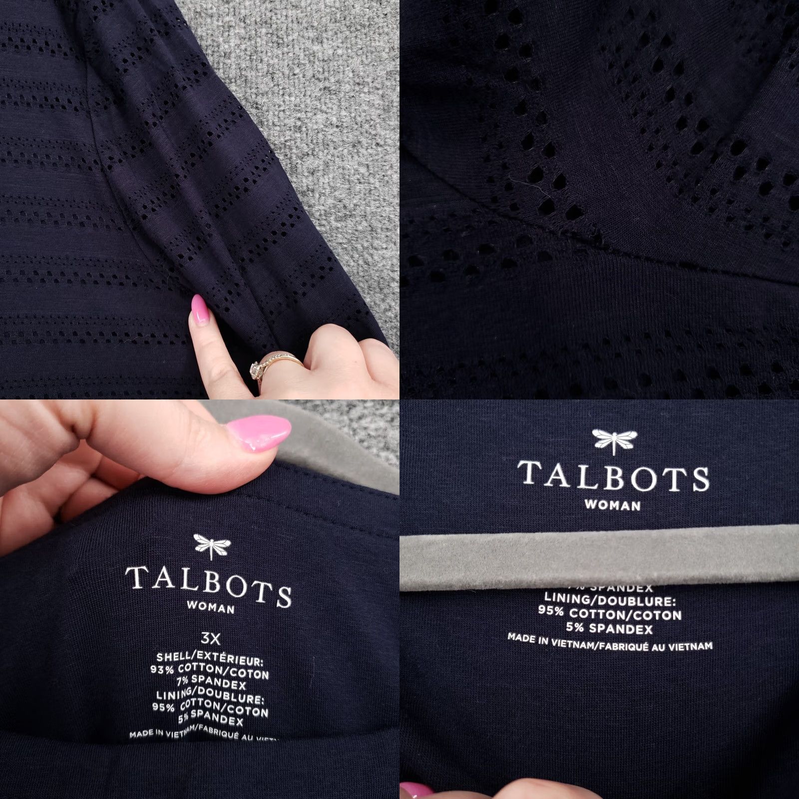 Talbots Talbots Blouse Shirt Womens 3X Blue Eyelet 3/4 Sleeve Pullover Casual Stretch Cotton Blend Spandex Size XXL / US 16-18 / IT 52-54 - 8 Thumbnail